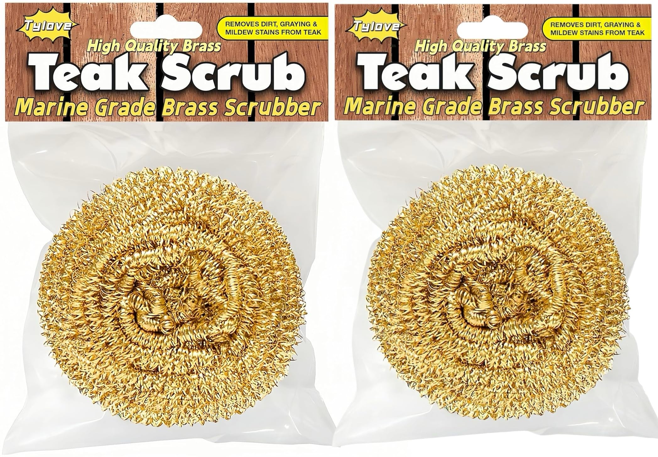 Marine Grade Brass Teak Scrubber not Cheap Stainless Steel Scrub Scouring Pad | Gentle Non-Scratch Deck | Rustproof | Premium Yacht Wood Restorer - Refinish Wood Furniture &amp; Boat Teak（2Pack）