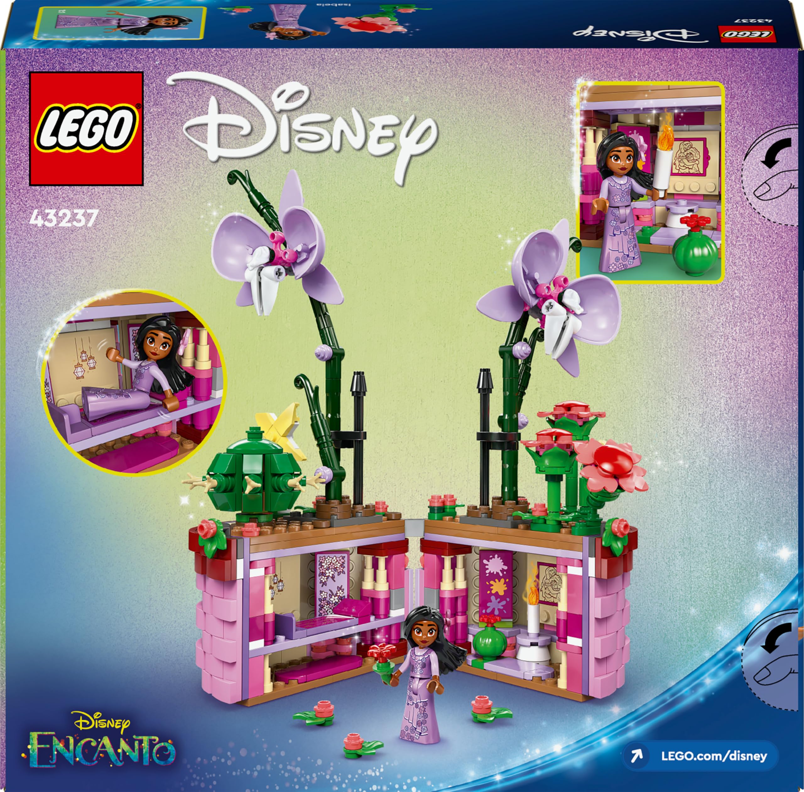 LEGO Disney Vaso di Fiori di Isabela, Giochi per Bambine e Bambini da 9 Anni in su con Mini Bambolina, Cesto Apribile, Orchidee e Cactus Giocattolo da Costruire, Idea Regalo dal Film Encanto 43237