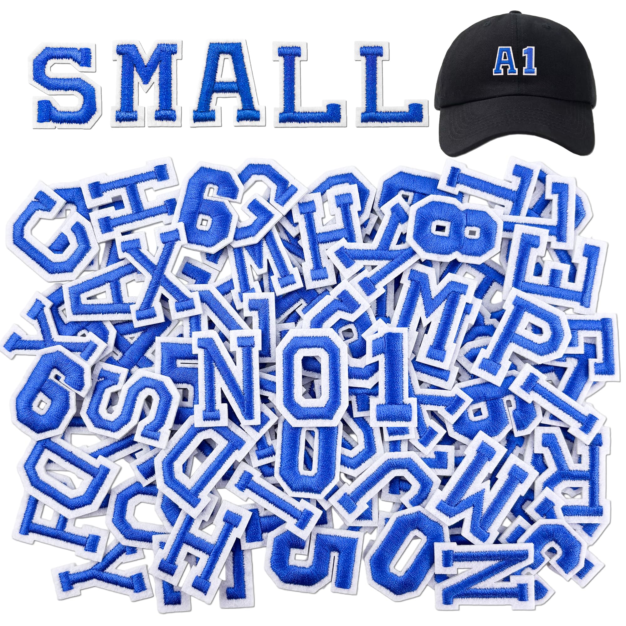 Photo 1 of 108PCS Iron on Letters and Numbers 1.38 inch Embroidered Letter Patches, A-Z & 0-9 Alphabet Applique for Clothing, Hats, Shirts, Bags, DIY Craft Decor, Blue