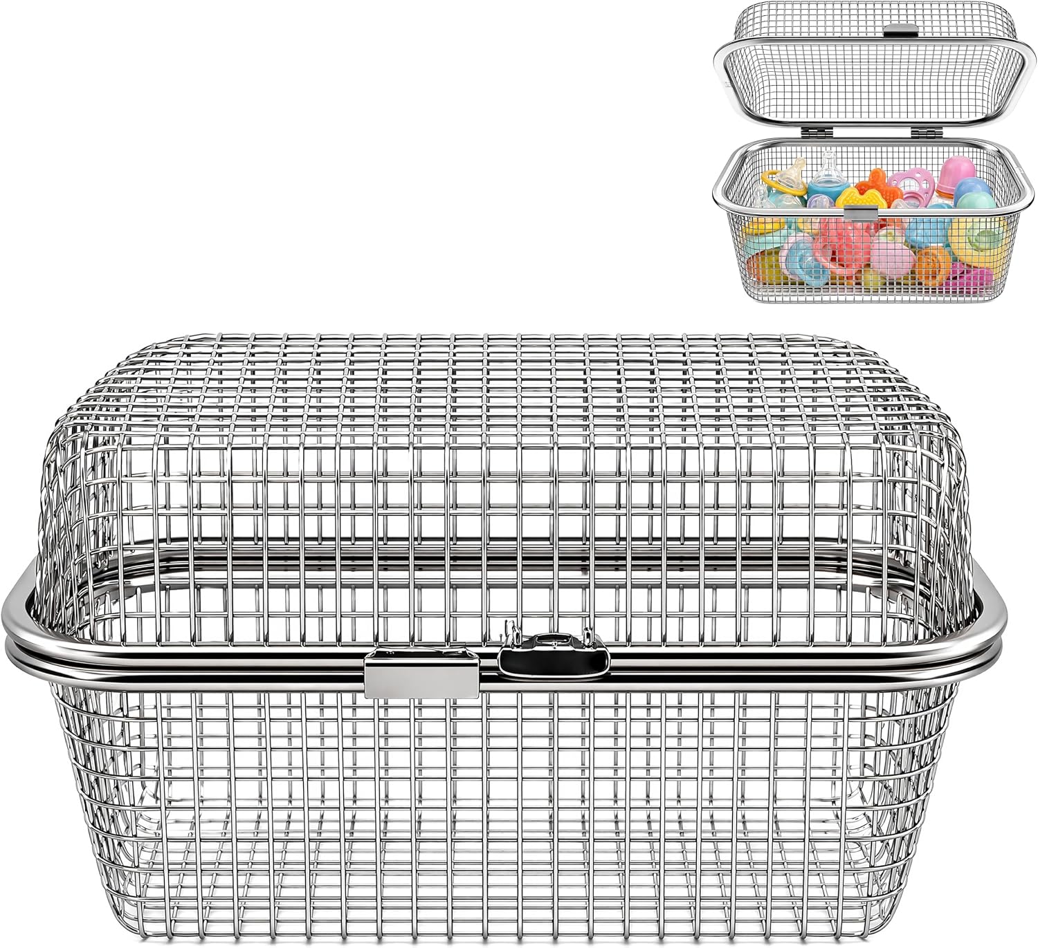 304 Stainless Steel Dishwasher Basket | Fine Mesh Dishwasher Utensil Organizer for Baby Bottle, Baking Tools & Small Kitchen Items
