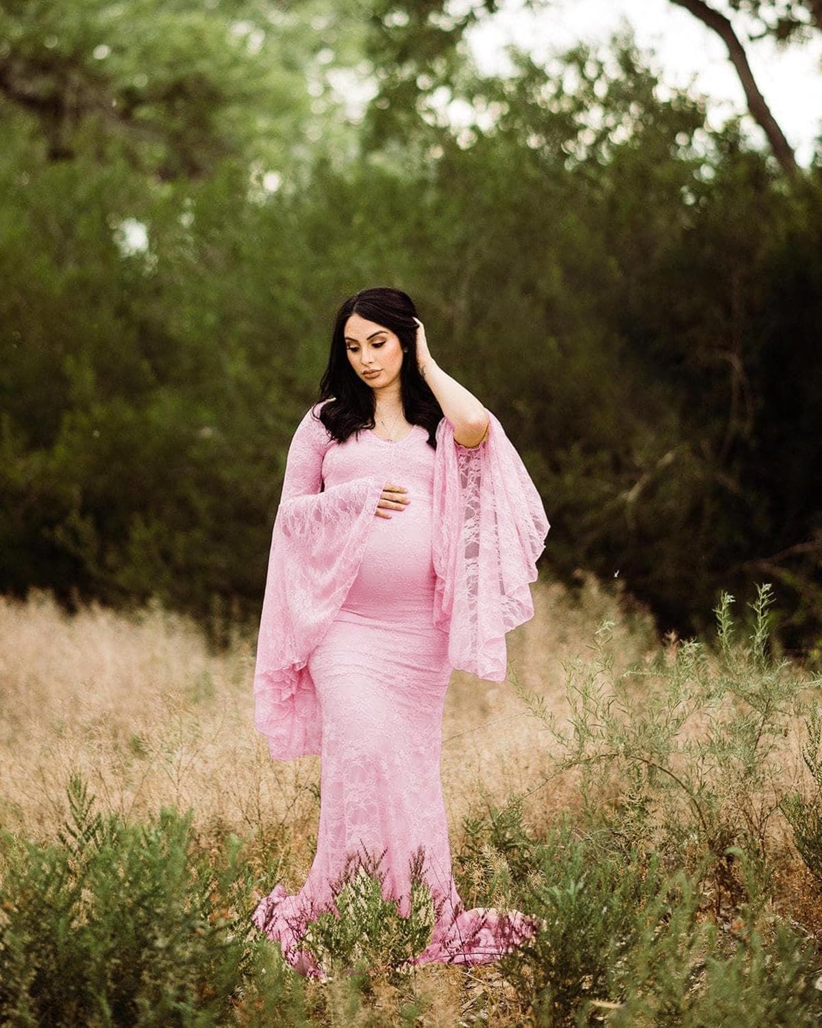 Saslax Off Shoulder Lace Maternity Dress for Photography Maxi Maternity Props Dresses for Photo Shoot Baby Shower - Image 7