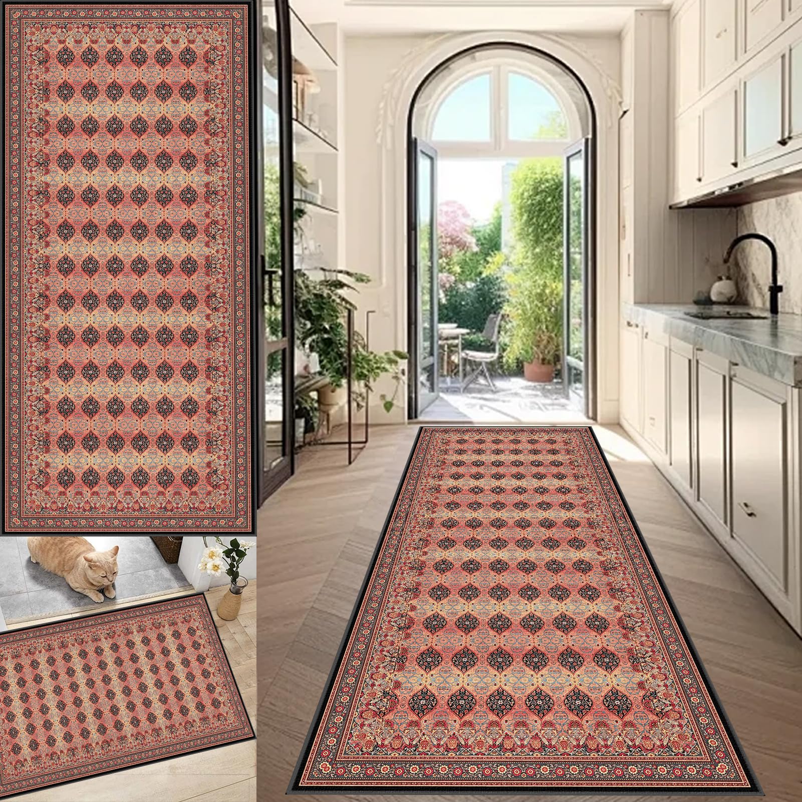 Alfombra corredor de pasillo para exterior e interior, tapete absorbente lavable de 90x200 cm