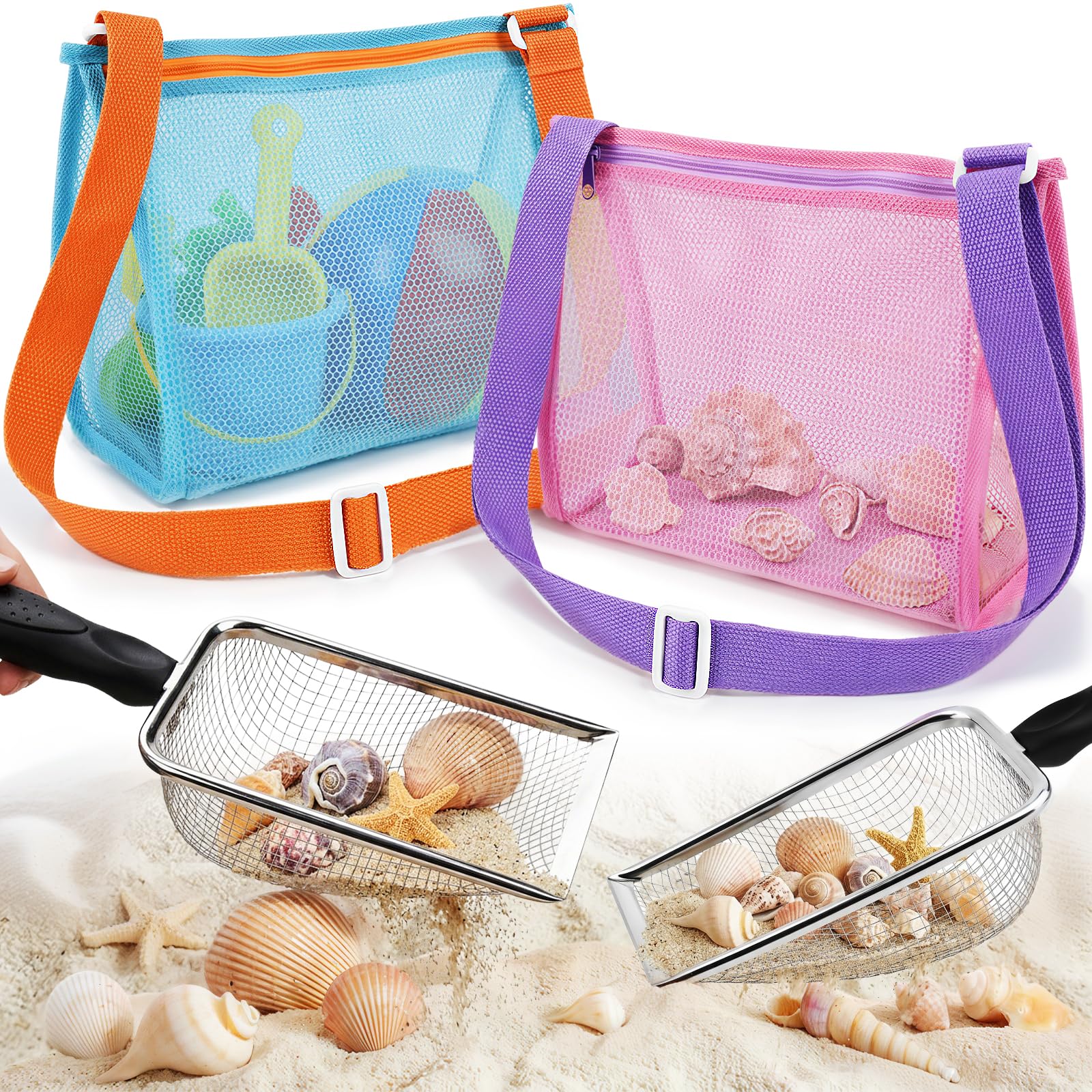 4 Pack Beach Sand Scoop with Mesh Bag