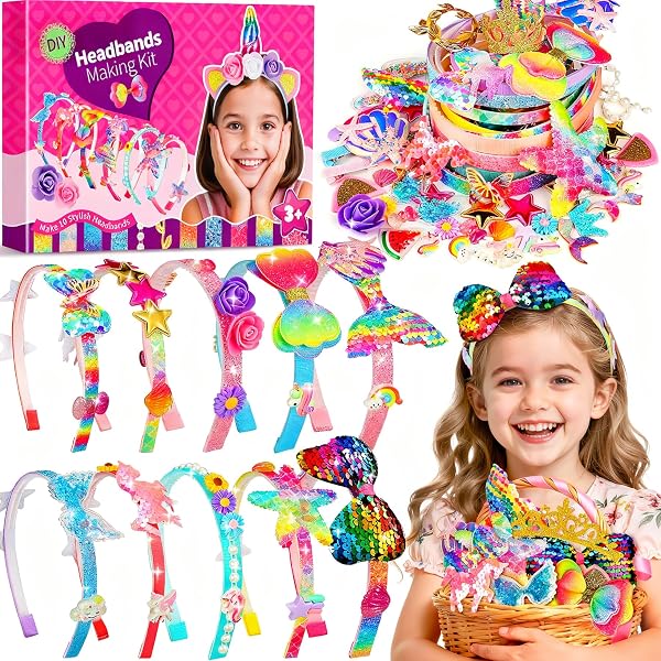 Pourbibi 10 Pezzi Kit per Realizzare Cerchietti per Bambine, Giocattoli per Età 3-8 Anni, Regali di Compleanno - 1