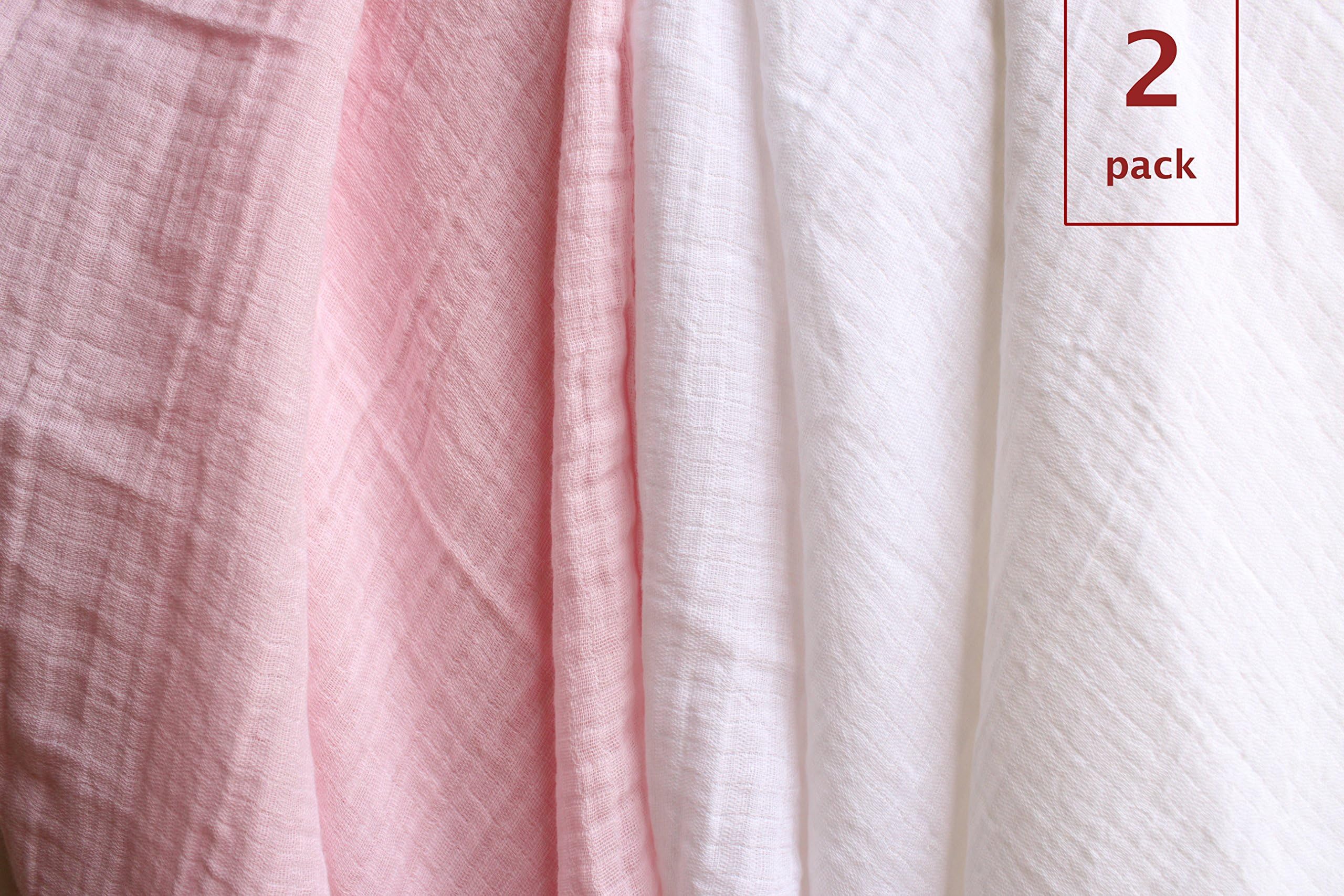 Swaddle Blanket, 100% Cotton, 2 Count, Pink, White, Perfect for Swaddling, Muslin Cotton