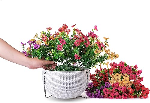 Miniatura 6 de HyeFlora Plantas Artificiales Colgantes de Imitación Canasta de Flores para Exteriores Decoración de Primavera y Verano, Seda Falsa Resistente a
