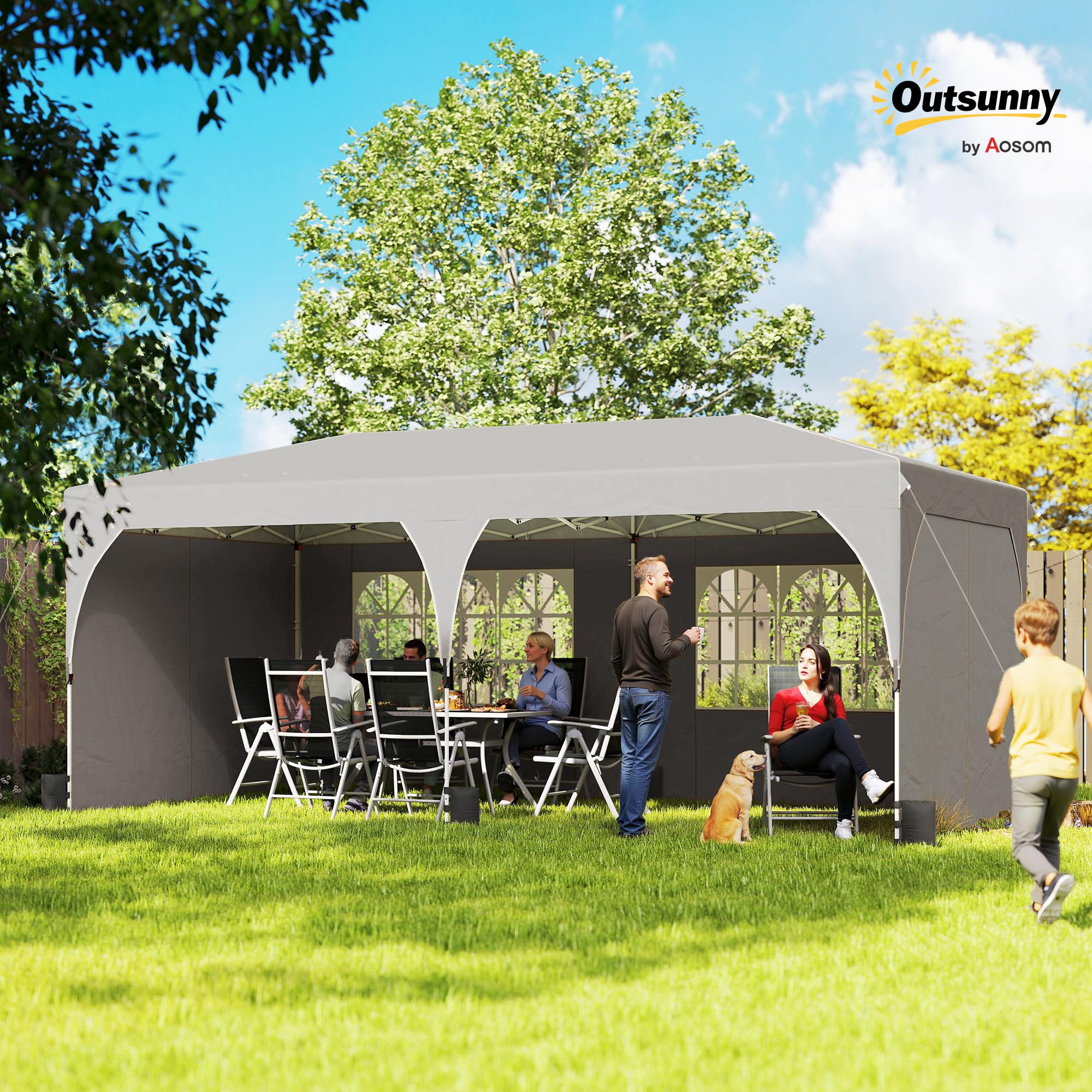 Outsunny Tonnelle de Jardin 3 x 6 m Pop up Tente Pliante Imperméable Gris