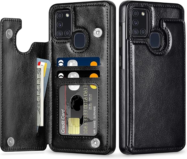 Coolden for Samsung A21s Case Shockproof Case for Galaxy A21s Wallet Case with Card Holder Slot Flip Folio Soft PU Leather Magnetic Closure Protective Case Cover for Samsung Galaxy A21s (Black)