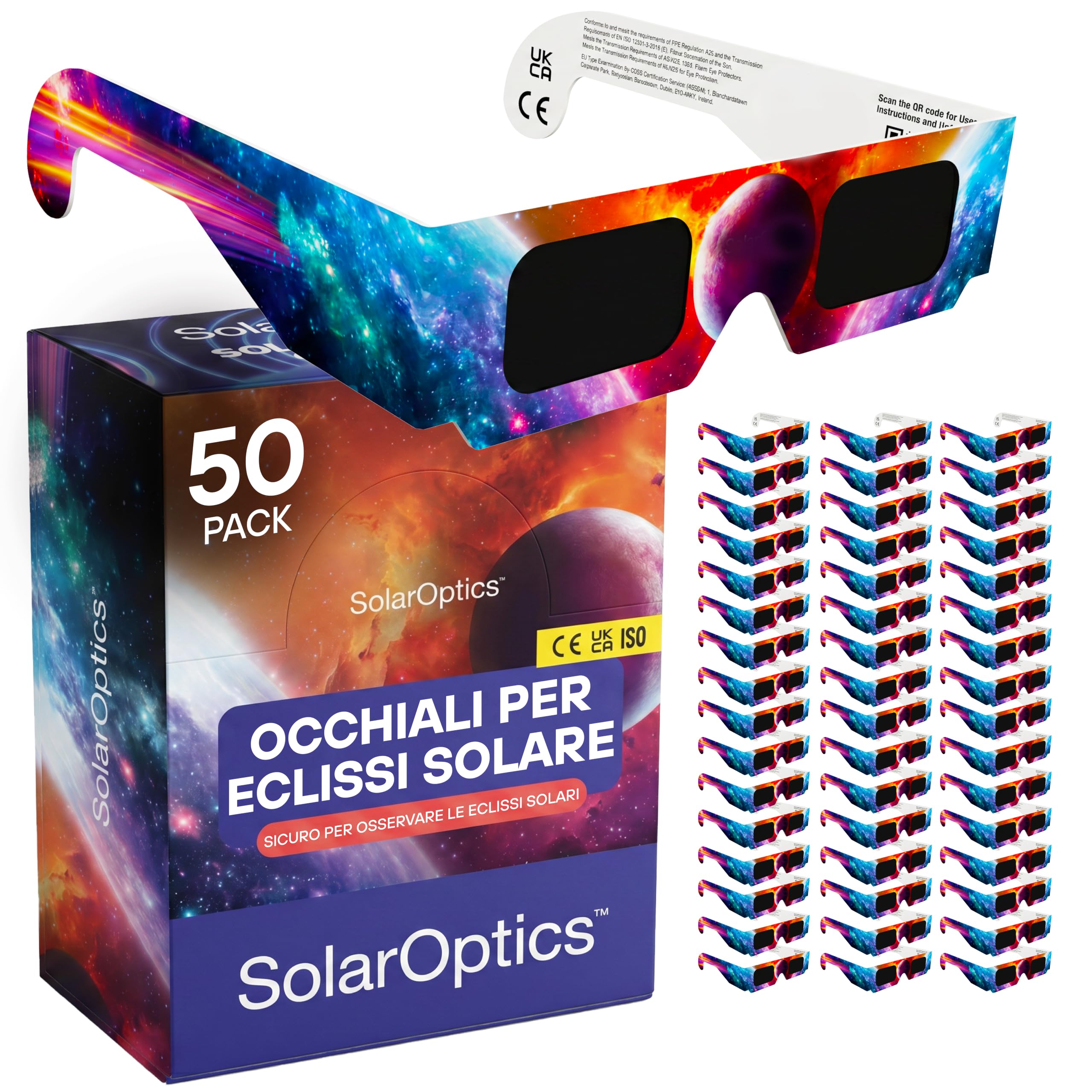 Occhiali per Eclissi Solare – Certificati ISO 12312-2 e CE, Protezione Sicura per Osservazione del Sole, AAS 2026, Confezione Multipla