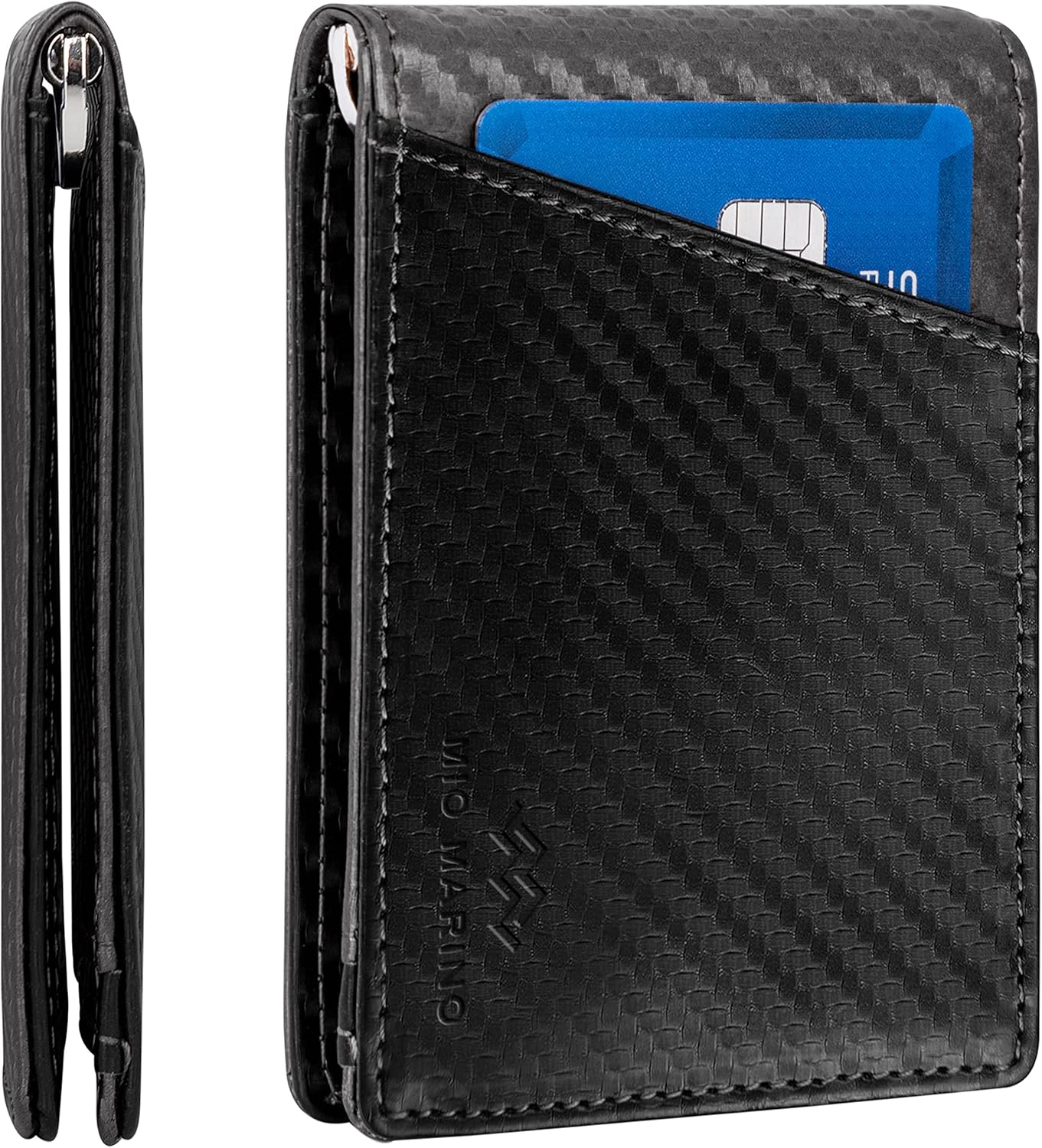 Marino Avenue Designer Leather Slim Wallet for Men & Women – Front Pocket Bifold Wallet – Advanced RFID Blocking/Fraud Protection – ID Window & Money Clip - Gray/Camel - One Size