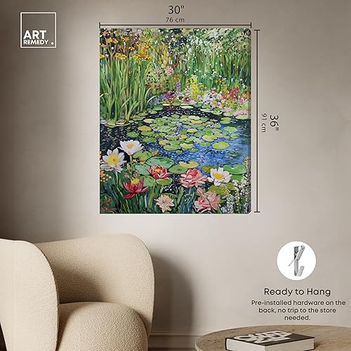 Miniatura 5 de Art Remedy Impressionist Pond Gallery Wrapped Impresionism - Arte de pared en lienzo inspirado en Monet y Van Gogh, 30 x 36 pulgadas, Galería