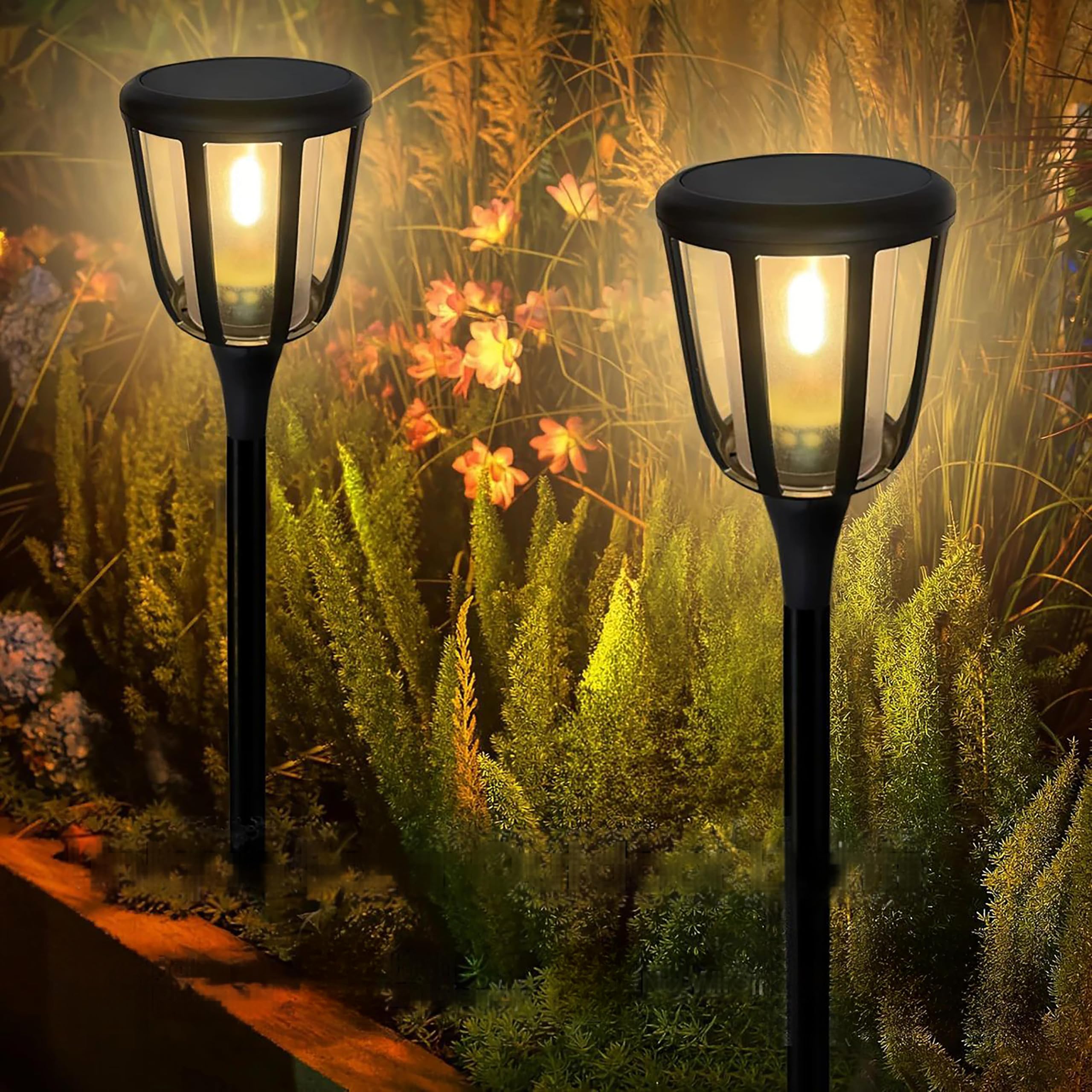 BOLD 2er Set LED Solarfackel mit Flammeneffekt - Garten Fackel Metall 149cm