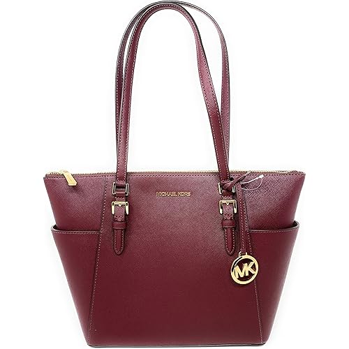 Michael Kors Charlotte Saffiano Leather Tote Handbag Shoulder Bag Purse, Merlot