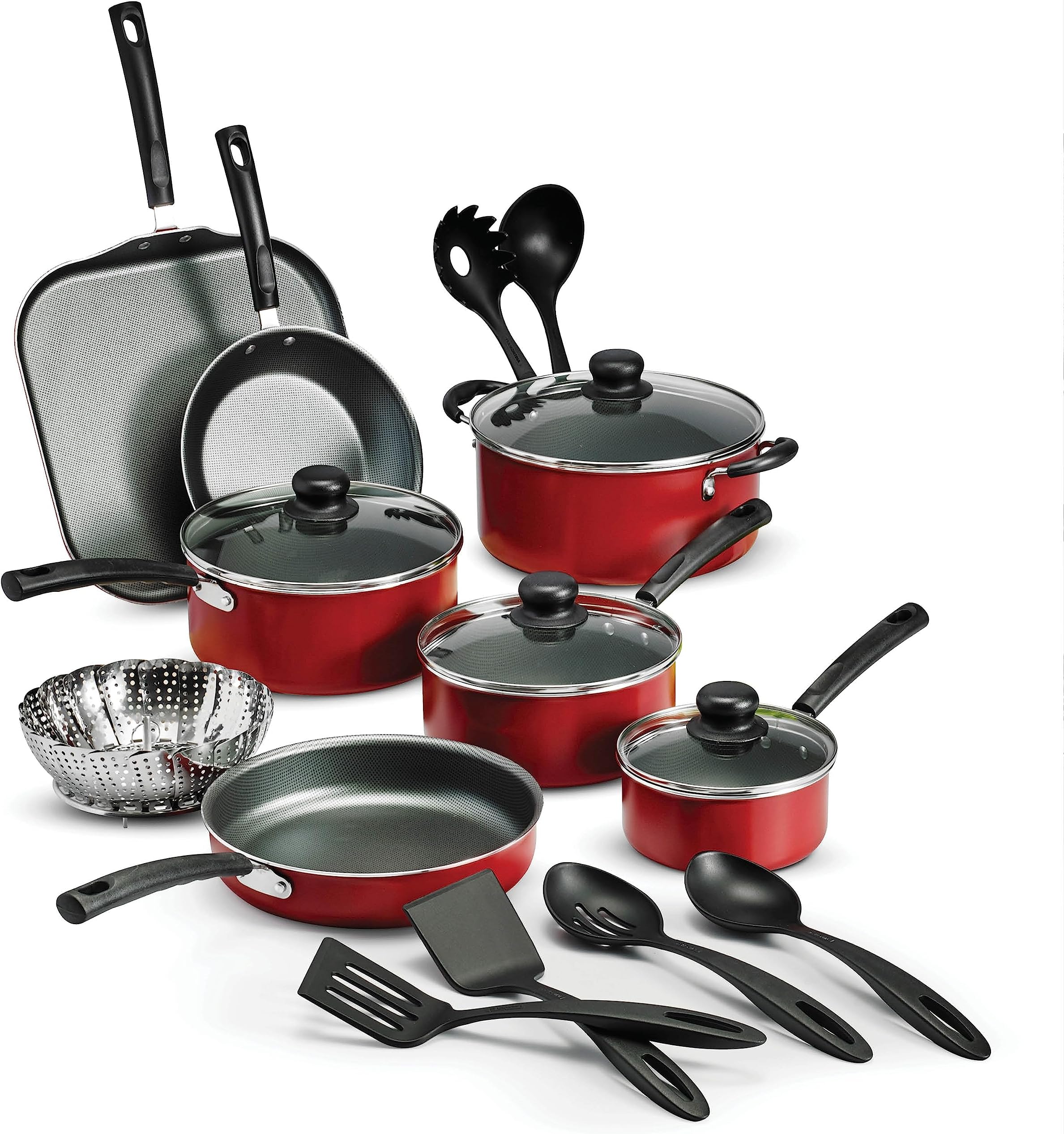 18 Piece Nonstick Pots & Pans Cookware Set Kitchen Kitchenware Cooking (Red)