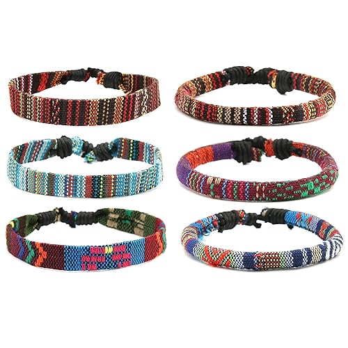 HZMAN Mix 6 Wrap Bracelets Men Women, Hemp Cords Ethnic