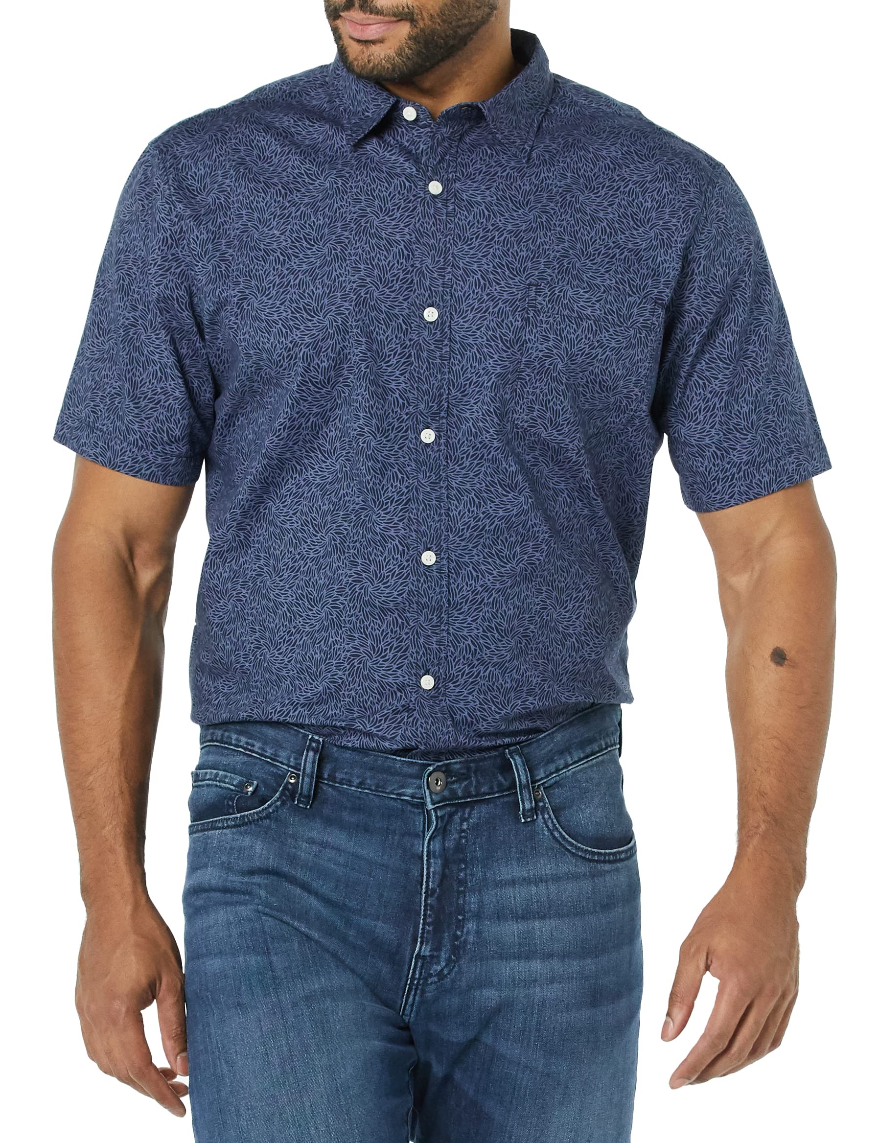 Amazon Essentials Men's Slim-Fit Short-Sleeve Poplin Shirt, Navy Floral, XXL
