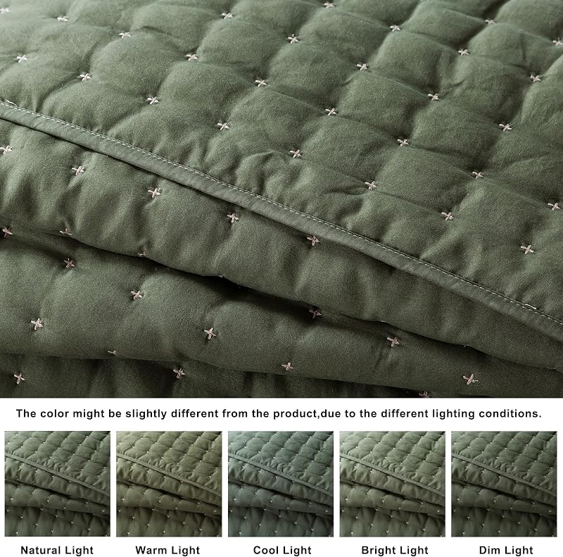 WDCOZY Cloud Soft Quilt Set, King Size, Moss Green, 3 Pieces 104x90 inches image 2