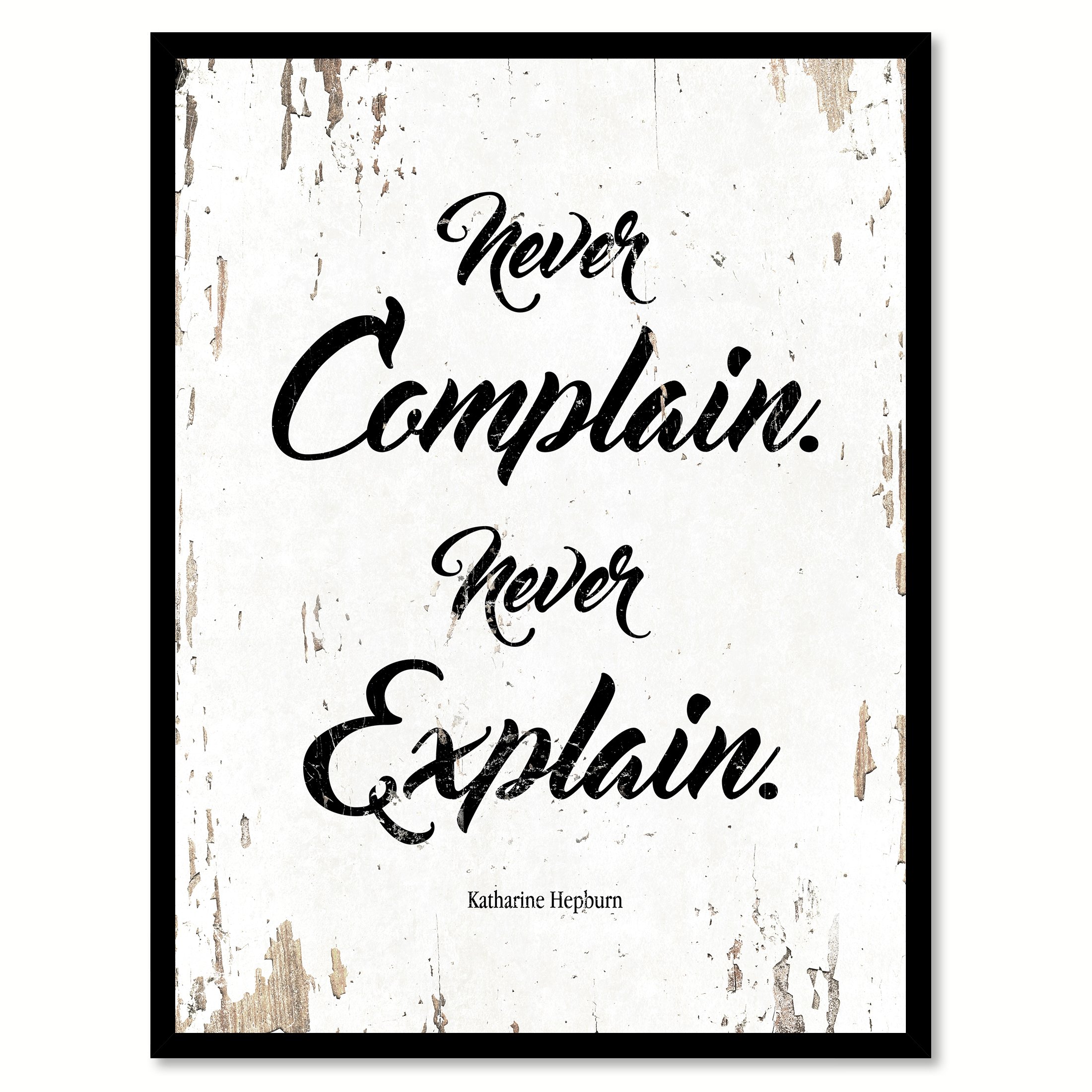 SpotColorArt Complain Never Explain Katharine Hepburn Handcrafted Canvas Print, 7" x 9", White