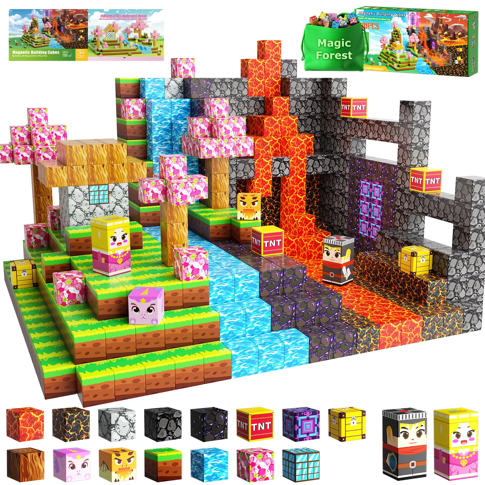 100PCS Magnetic Blocks, Magic Forest Set for Boys & Girls Toys Age 3-5 6-8 8-10, Magnetic Tiles 1" Building Blocks Toddler STEM Sensory, Creative Kids Games Kids Toys