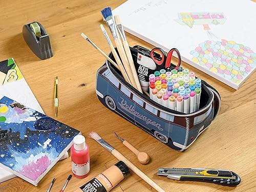 Miniatura 4 de BRISA VW Collection - Bolsa universal de neopreno Volkswagen para maquillaje, viajes, cosméticos en Samba Bus T1 Camper Van Design, GasolinaMarrón,