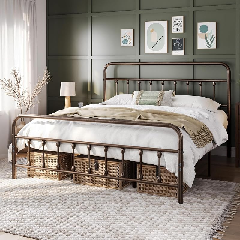 Yaheetech King Metal Platform Bed Frame, Victorian Headboard & Footboard image 3