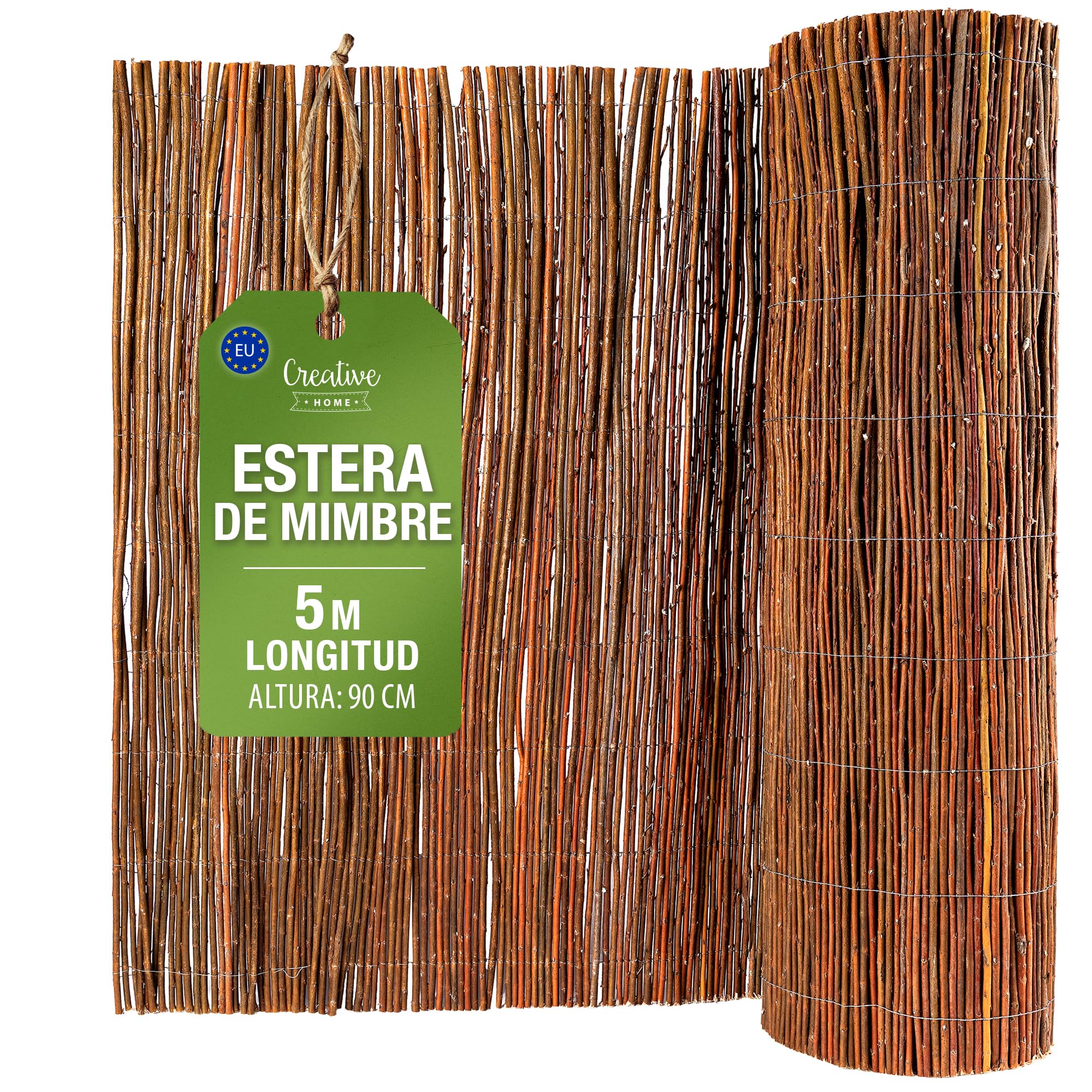 Creative Home Estera de Mimbre 90 x 500 cm | Valla para Jardín y Terraza | Privacidad Natural para Balcón | Pantalla de Ocultación Resistente contra Sol y Viento | Cercado Separador Espacio Decorativo