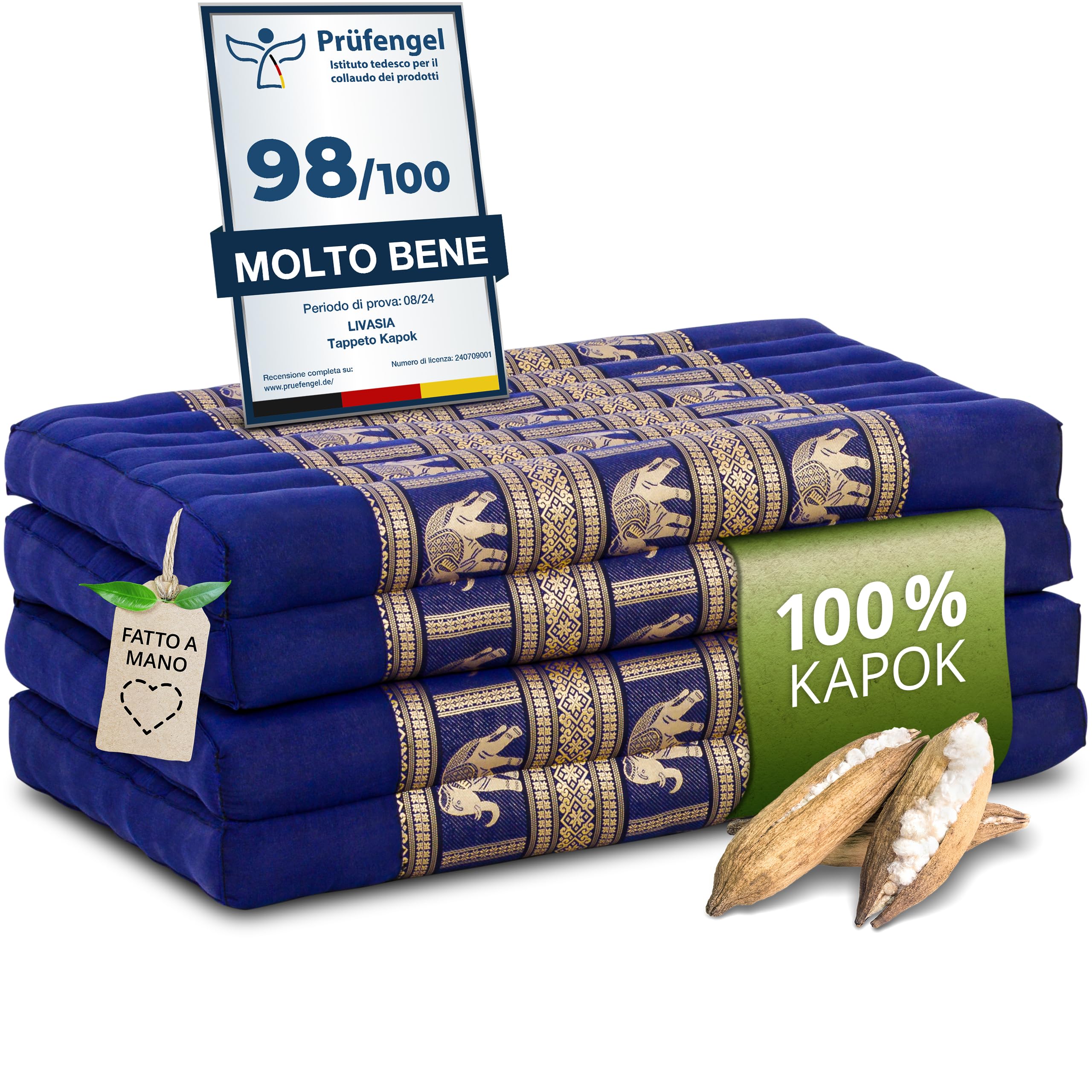 Materasso pieghevole sostenibile in kapok - 200x80x8cm - materasso per gli ospiti, materasso pieghevole per van, tappetino yoga, letto per gli ospiti, lettino per giardino e balcone (Arancione