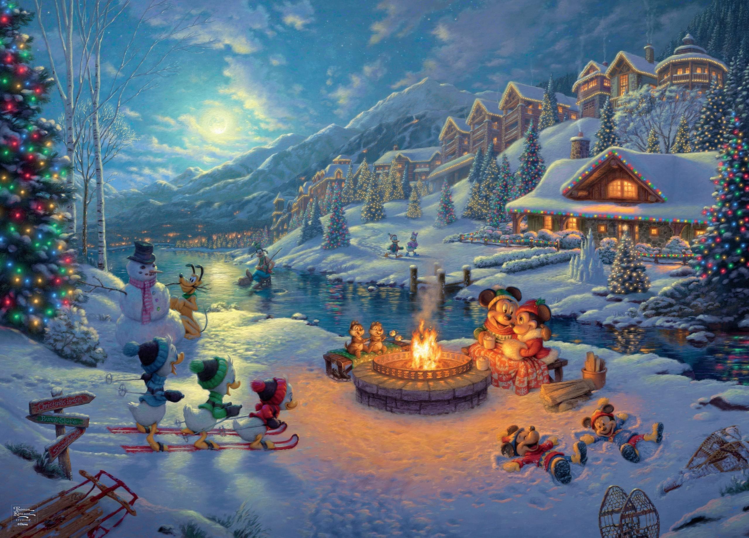 Thomas Kinkade - Disney Dreams Collection - Holiday - Mickey and Minnie Christmas Lodge - 1000 Piece Jigsaw Puzzle