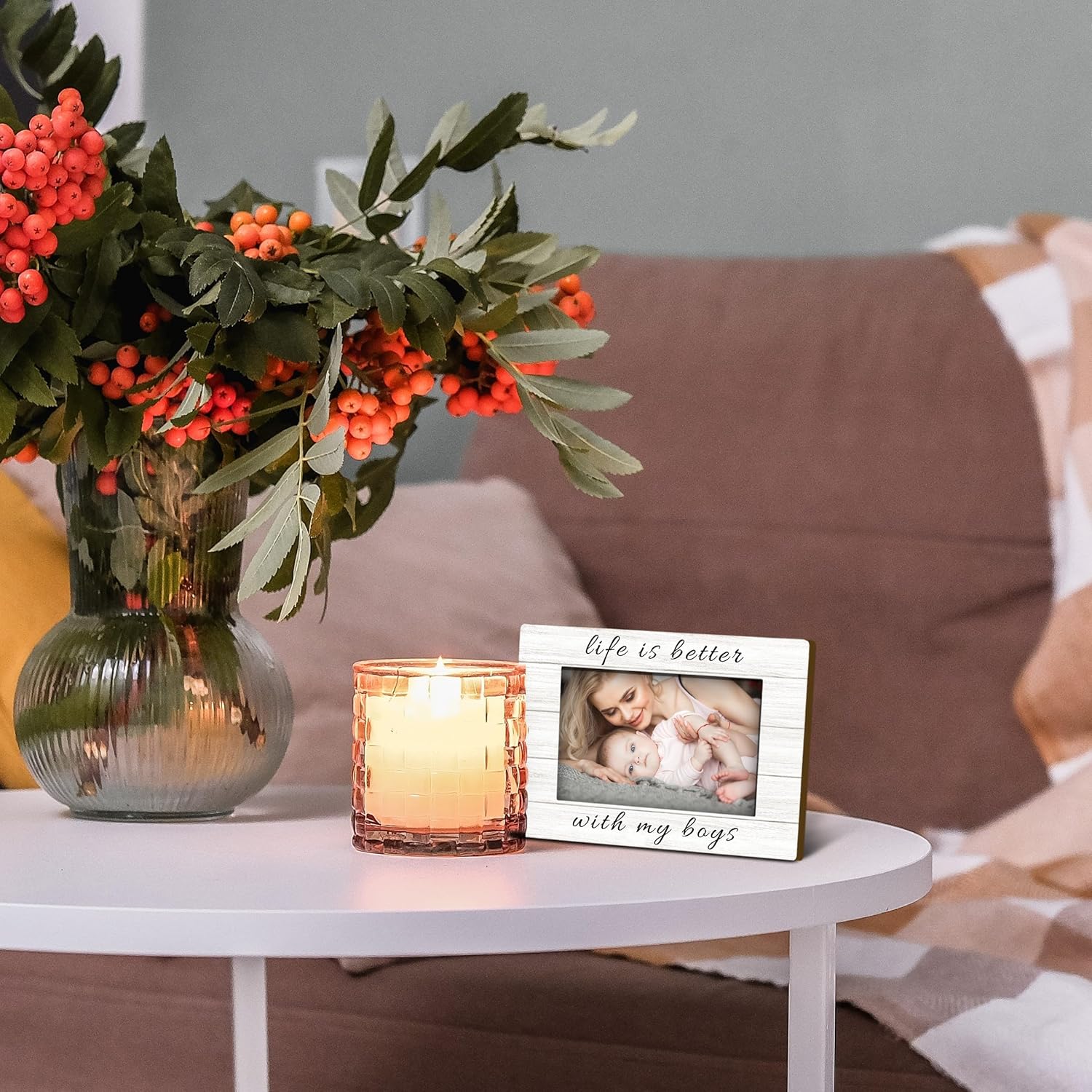 Mom Son Picture Frames 4x6, Mother And Son Wooden Picture Frames, Boy Mom Dad Gifts, Mother Father Christmas Birthday Gifts From Sons, Life Is Better With My Boys Photo Picture Frame for Table Desk - Image 2