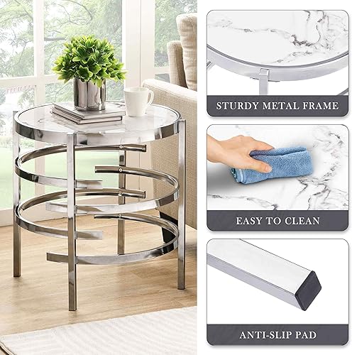Miniatura 5 de LifeSky - Mesa auxiliar redonda pequeña, mesa auxiliar circular de mármol con marco de metal, mesas auxiliares circulares para sala de estar,