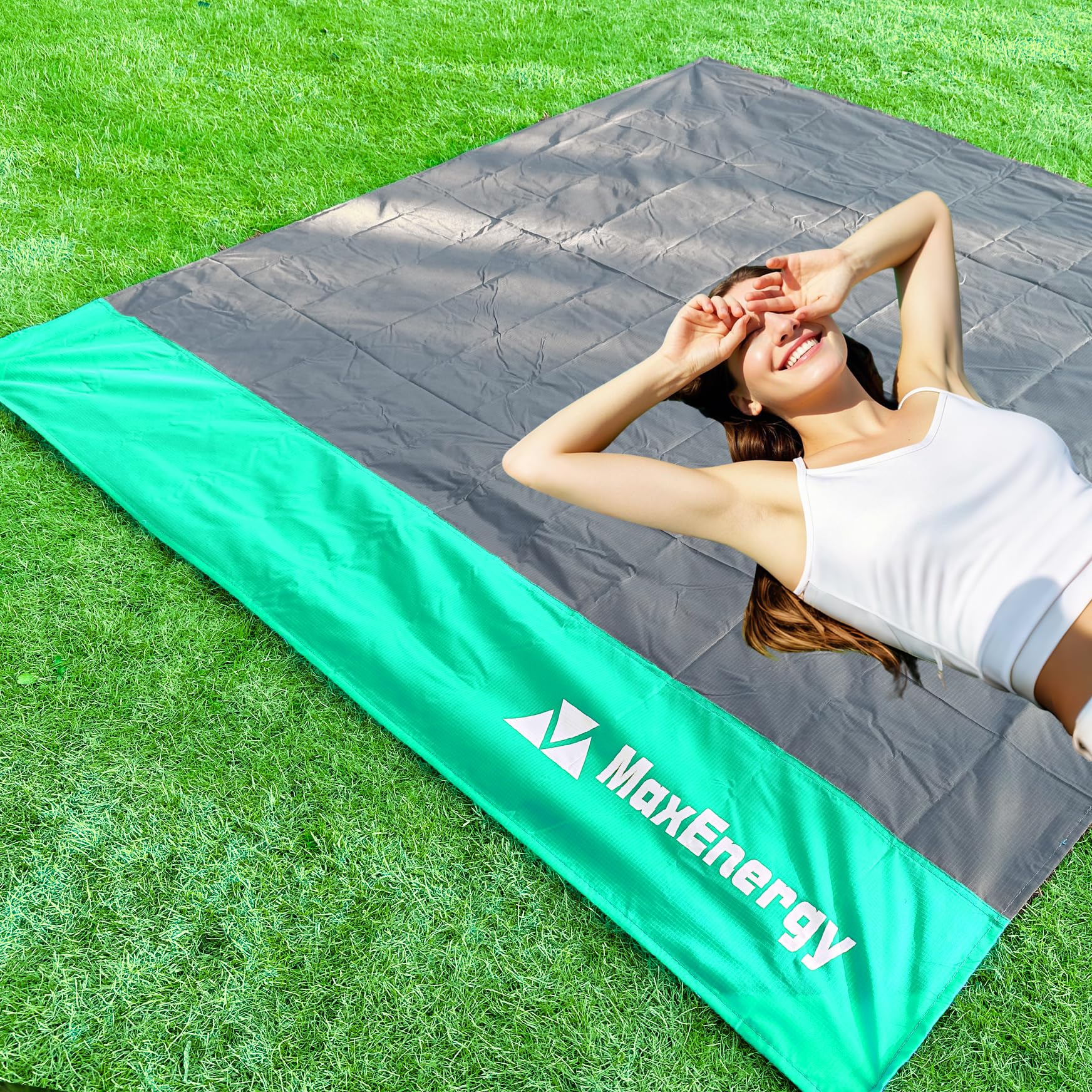 MaxEnergy Koc piknikowy na kemping, podróż, plażę, lekki koc piknikowy z torbą i palikami (140 x 152,4 cm, zielony)