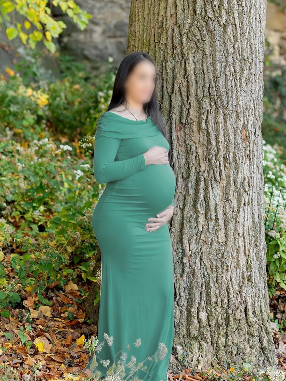 Glampunch Off Shoulder Maternity Dress for Photoshoot,Ruched Maternity Gown