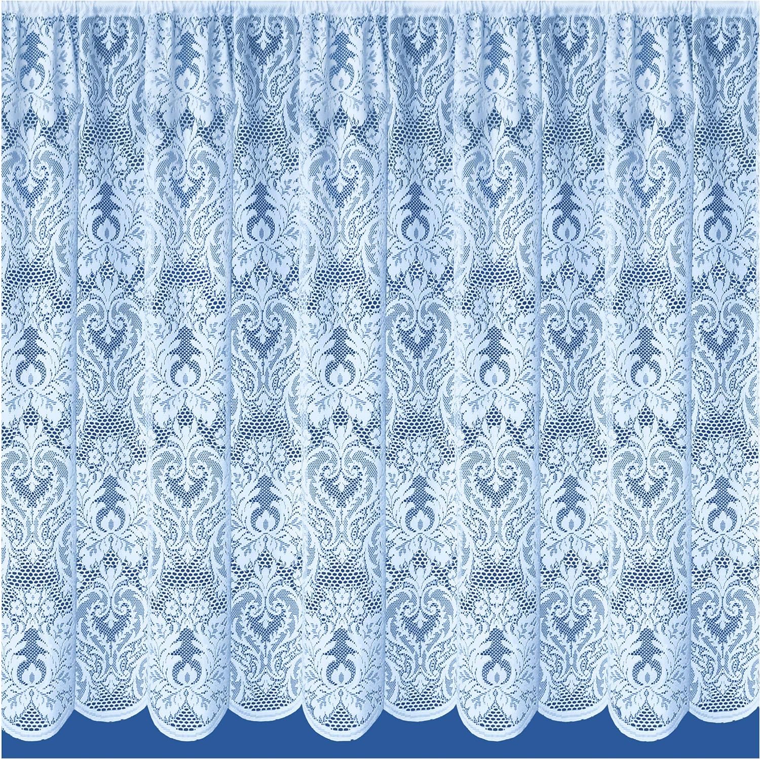 Maple Textiles Kent White Net Curtain Drop in Luxury Victorian Lace Effect Damask Pattern. Sold by the Metre. (White, 54"(137cm) Drop)