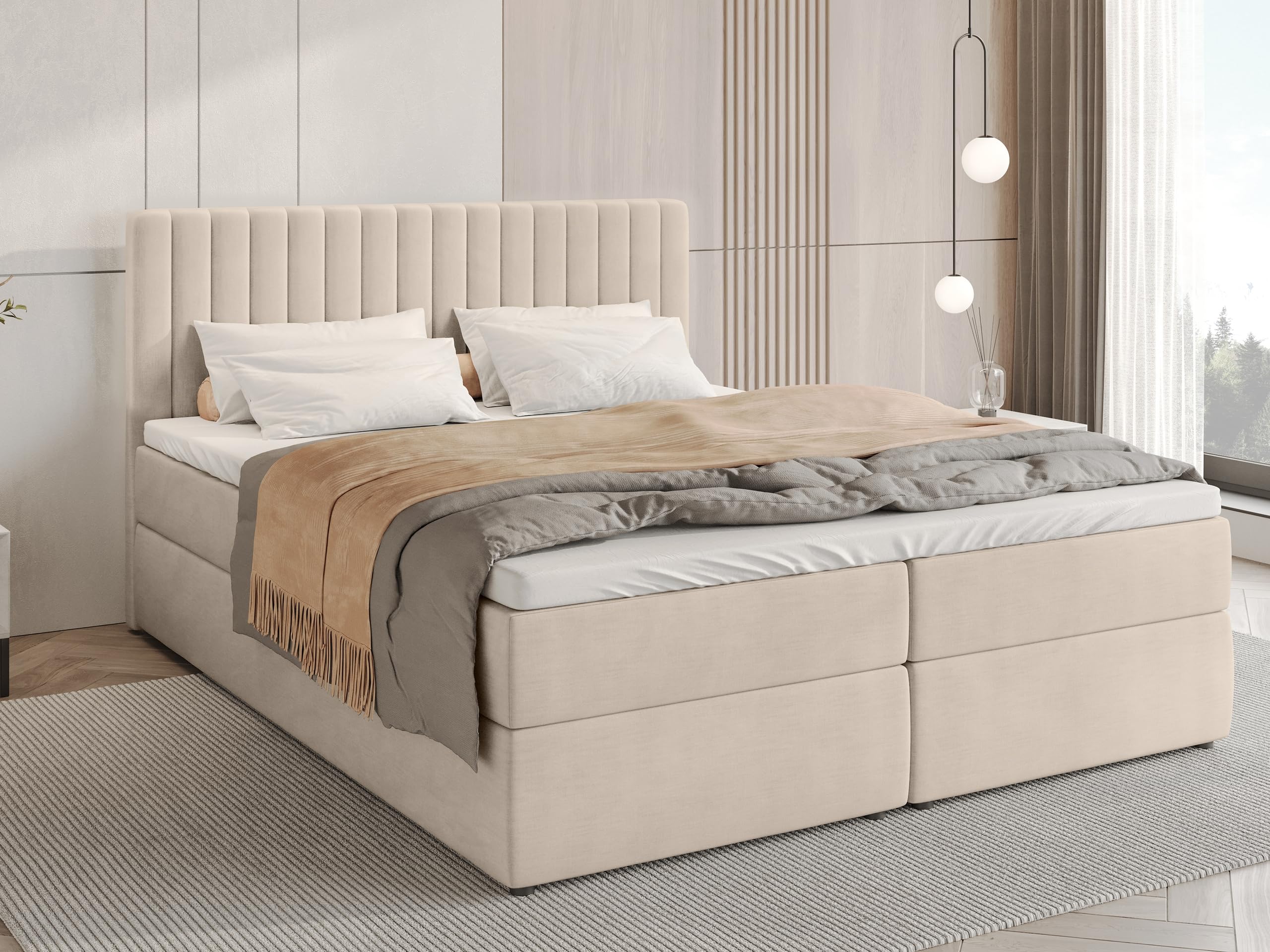 BROMARKT Boxspringbett 180x200 mit Bettkasten Topper Härte H3 Beige