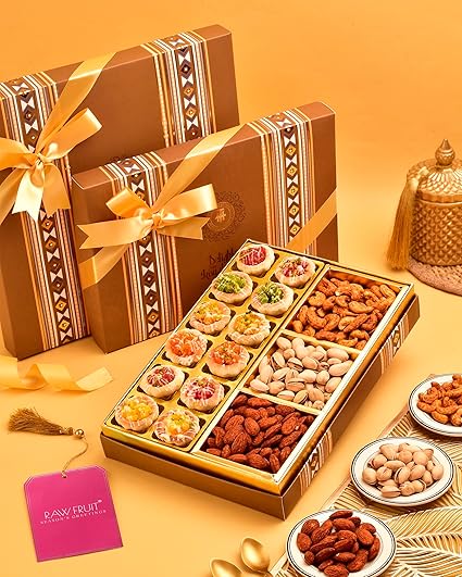 Diwali Gift Hamper Dry Fruit Gift Pack Diwali Gifts Tatrs 12-Pcs Roasted Cashew Almond Pistachio Sweets Gift Pack Gift hampers for Employees Diwali Gifts for Family and Friends Gift for Diwali