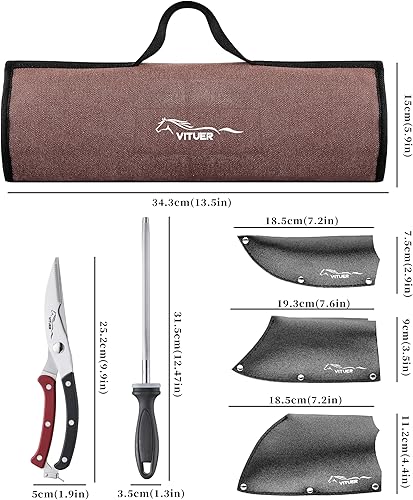 Miniatura 3 de 9 PCS Butcher Viking Camping Knife Set, 7" Serbian Chef Knife, 7" Butcher Meat Cleaver, 6.5" Viking Knife, 3 Knife Sheath, Honing Steel, Poultry