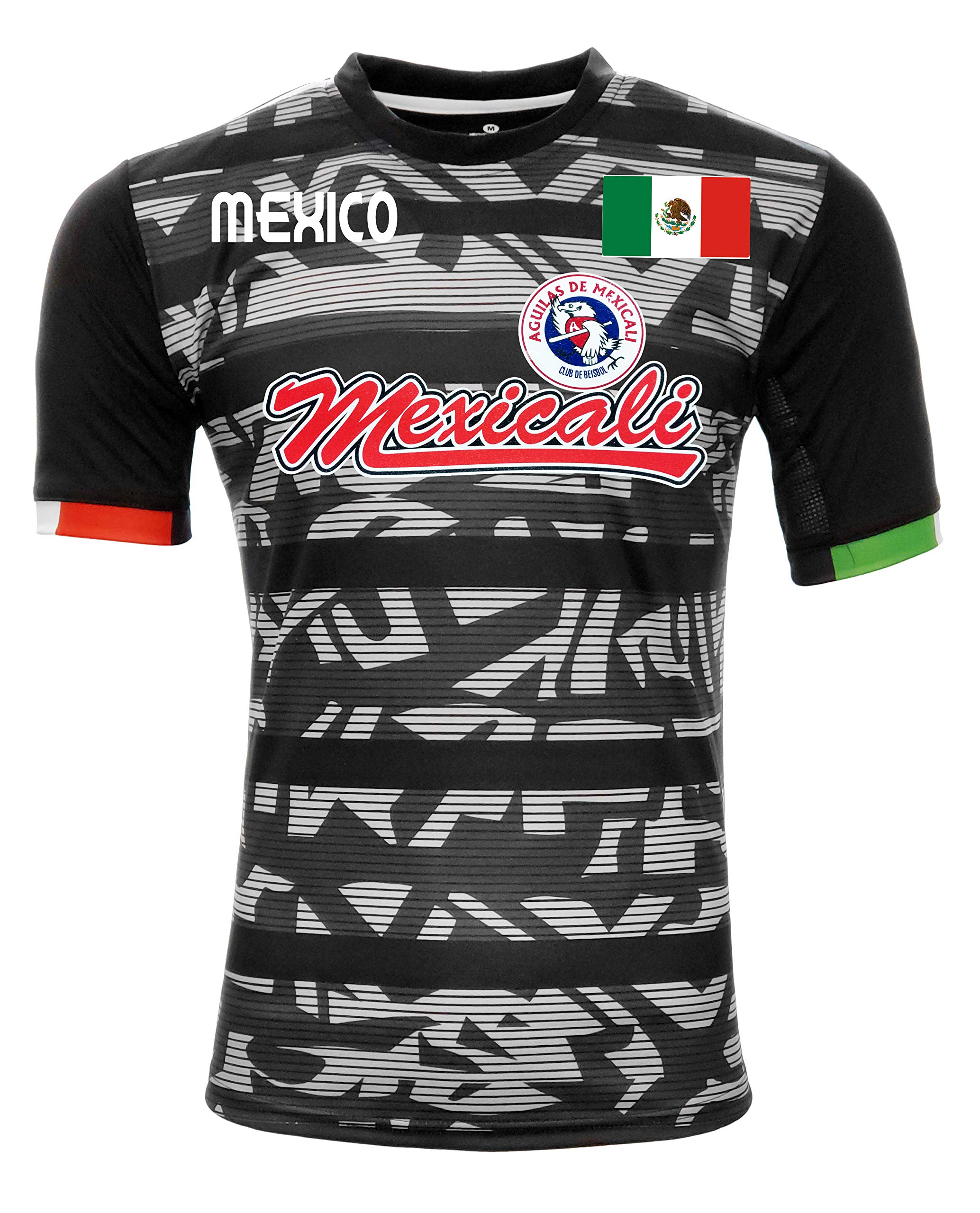 Jersey Mexico Aguilas de Mexicali 100% Polyester Black/Grey_Made in Mexico (US, Alpha, 3X-Large, Regular, Regular, Black)
