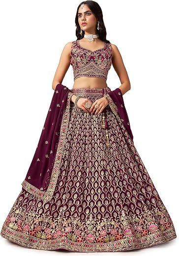 Zeel Clothing Women's Sequins and Thread Embroidered Work Georgette Lehenga Choli With Dupatta (5134-Women-Lehenga-Choli-L...