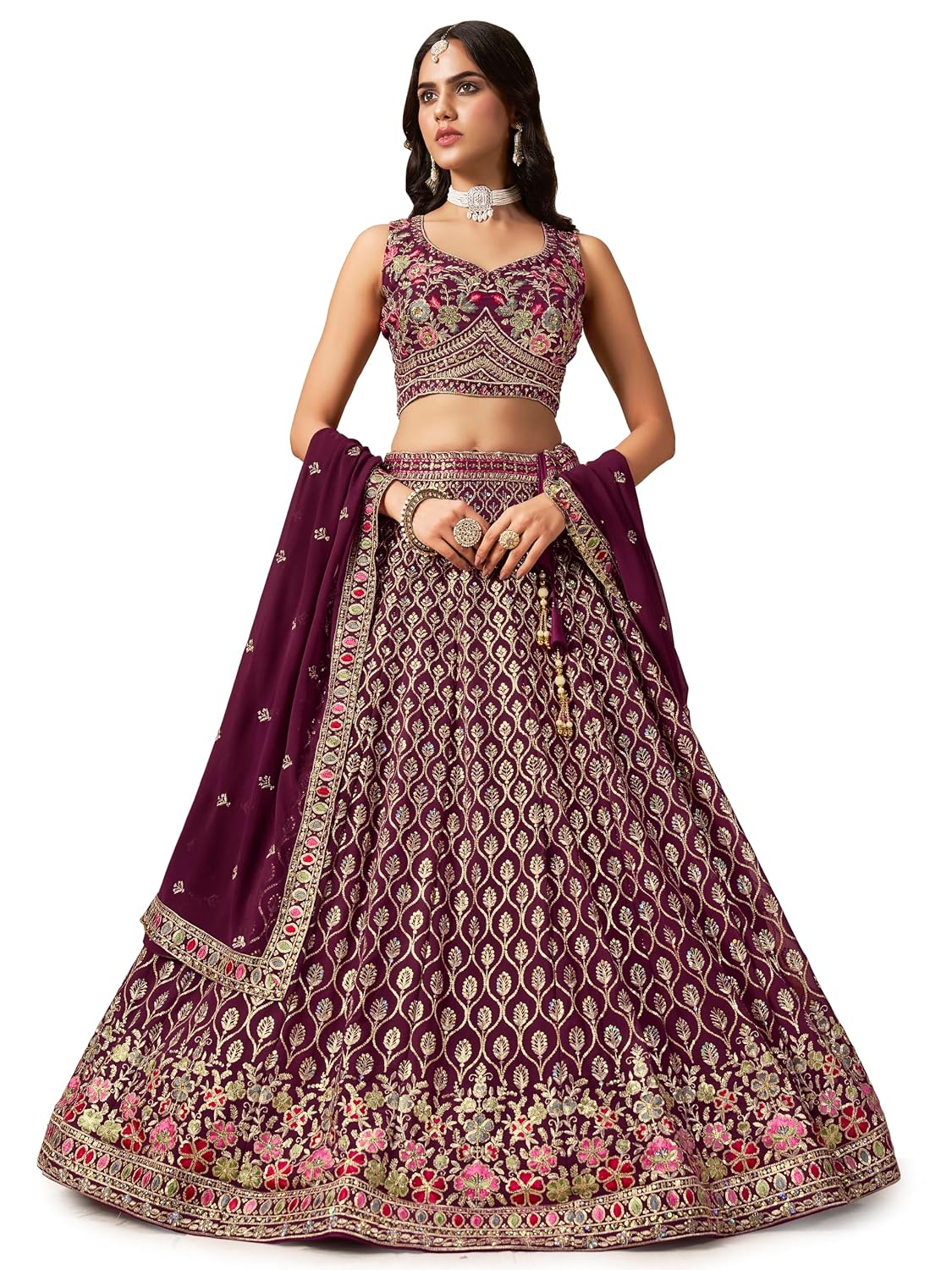 Zeel Clothing Women's Sequins and Thread Embroidered Work Georgette Lehenga Choli With Dupatta (5134-Women-Lehenga-Choli-L...