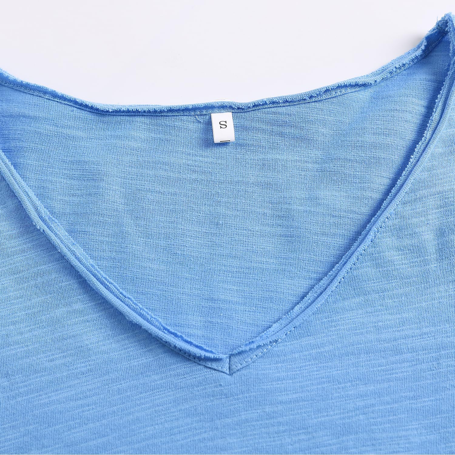 Inadays Womens Slub Cotton T Shirts Short Sleeve V-Neck Raw Hem Summer Tops Loose Fit Tee Basic Clothes Fashion Outfits - Image 6