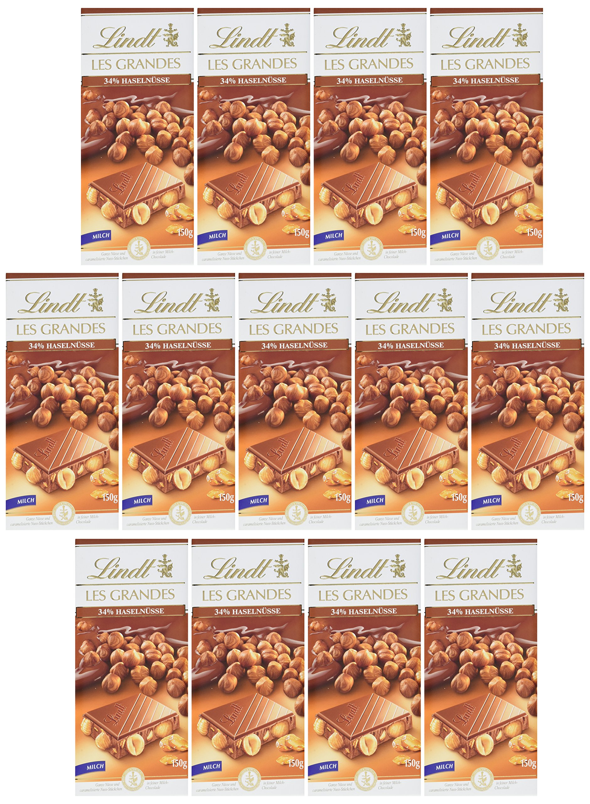 Lindt & Sprüngli Les Grandes Haselnuss Milch, 150 g, 13er Pack (13 x 150 g)