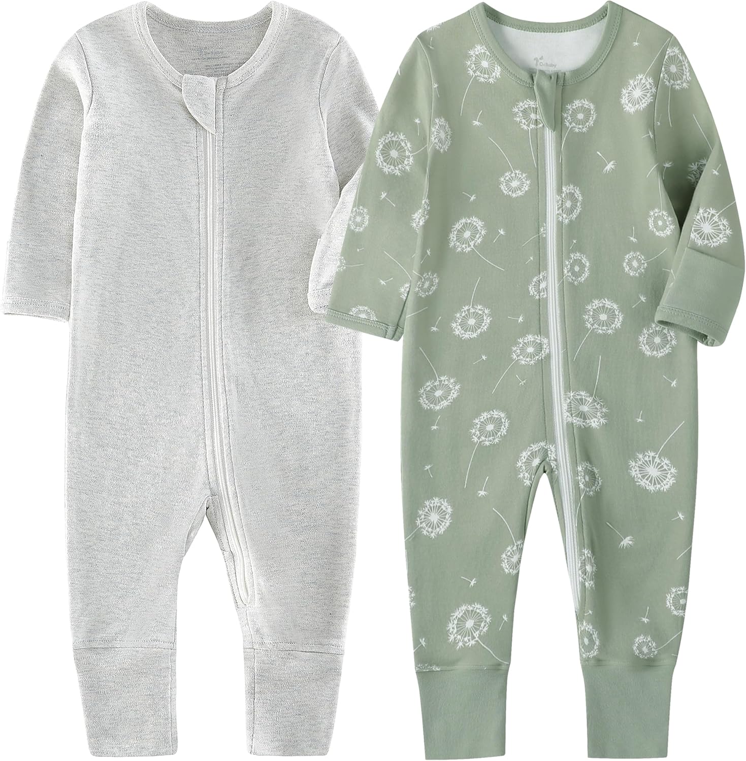 O2 BABY Organic Cotton Baby Footless Pajamas, Zip Front Baby Boys Girls Romper, Long Sleeve Sleep and Play