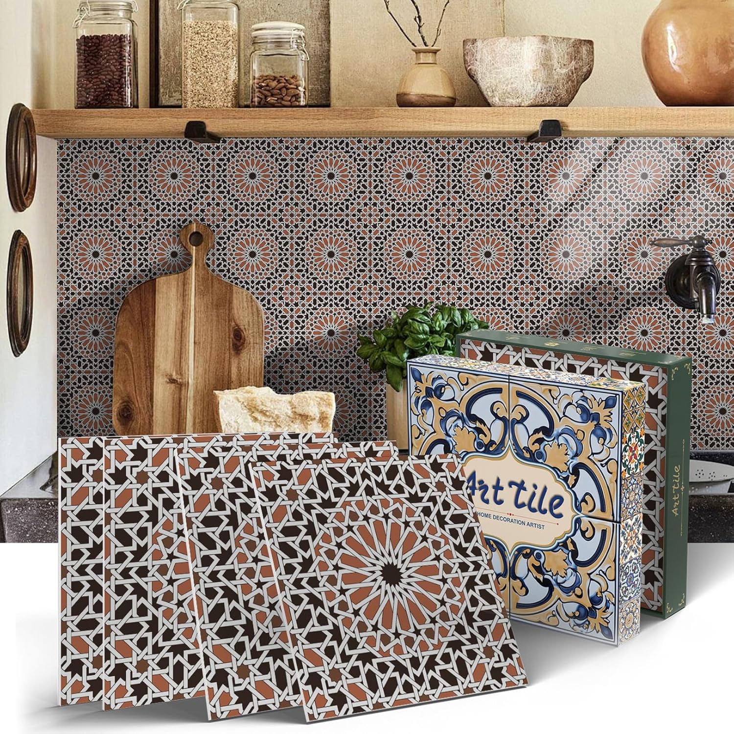 VICCI 24Pcs Peel and Stick Walls Stickers 5.9x5.9 Inch Self Adhesive Tile Sticker Waterproof Tile Wallpaper for Kitchen Bathroom Backsplash Furniture Staircase