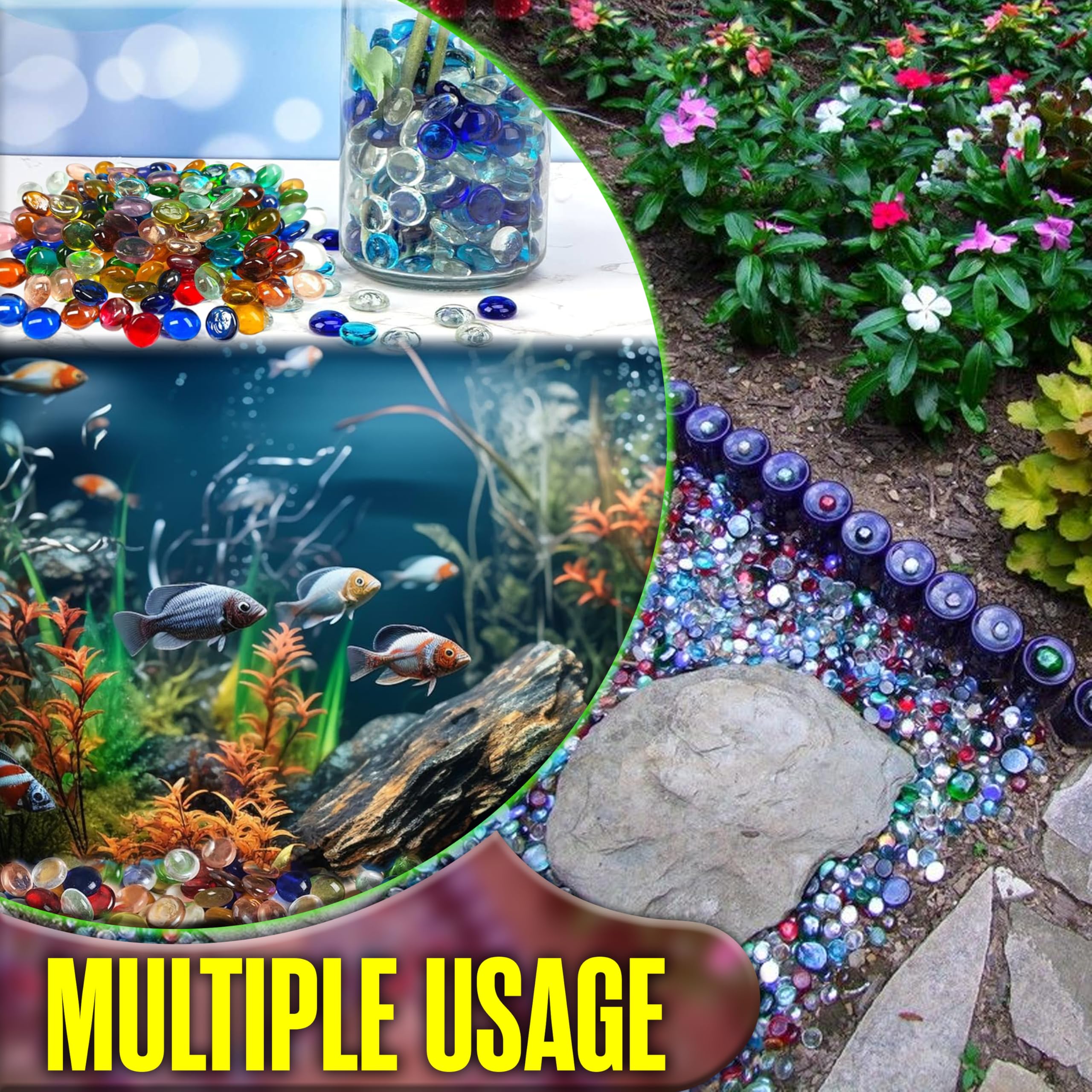 ARSUK Billes décoratives plates en verre pour décoration d'aquarium (2,3 kg, galets mixtes)