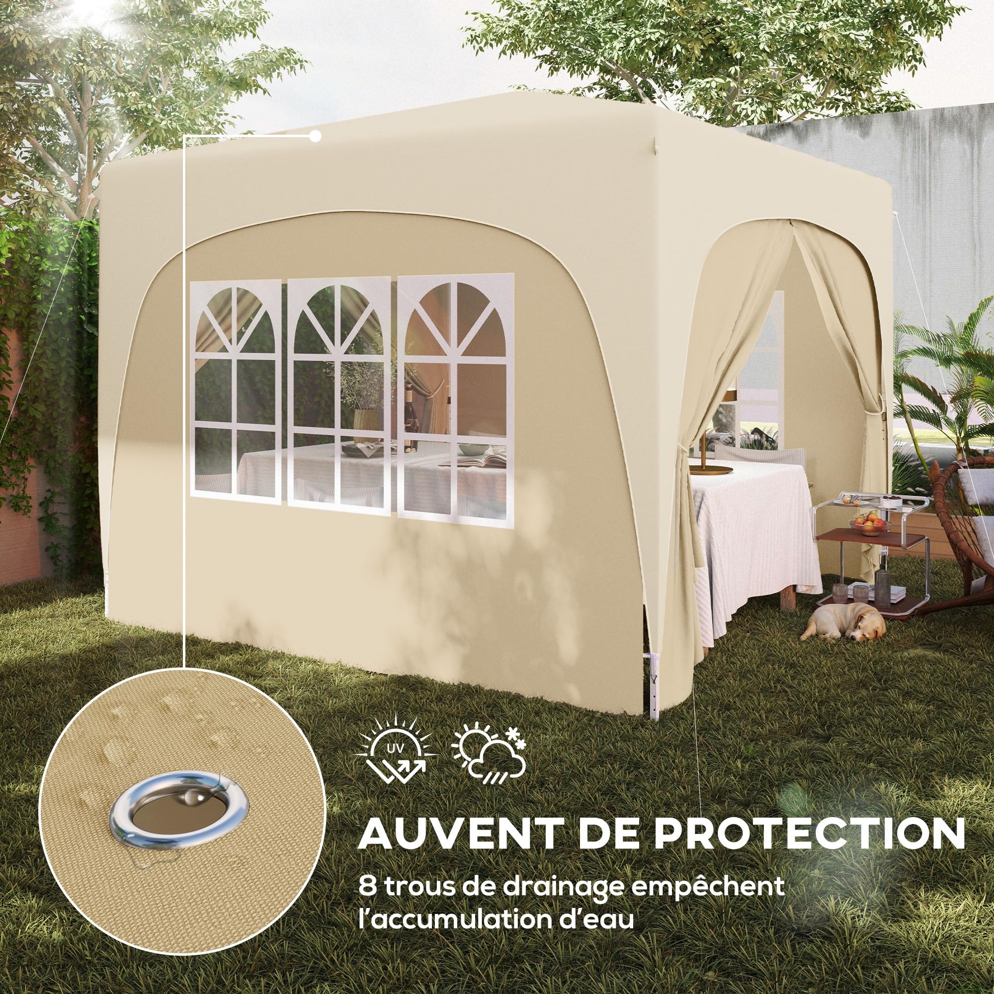 Outsunny Tonnelle de Jardin Exterieur 3 x 3 m Pop Up Pliante Sable | Hauteur Réglable, Sac de Transport Inclus, Protection UPF50+, Barnum Pliant, Camping, Festival, Patio
