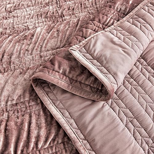 Miniatura 4 de Fredsure Juego de edredón de terciopelo envejecido, 3 piezas de color malva polvoriento, cara de terciopelo envejecido y reverso de microfibra