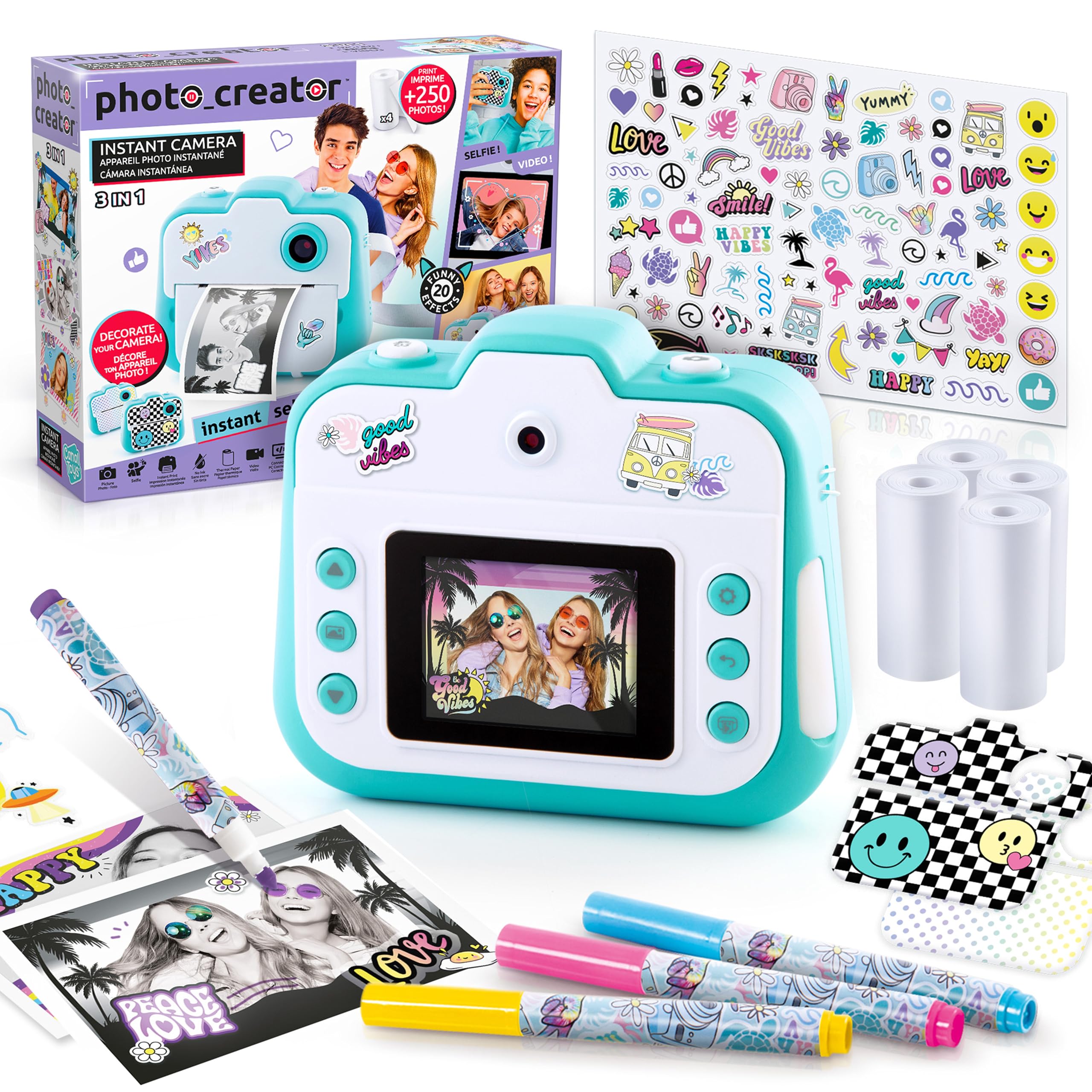 Canal Toys Photo Creator 3-in-1 Sofortbildkamera Türkis Selfie- und Videokamera Geschenkkamera Kinder ab 8 Jahren 250 Aufnahmen
