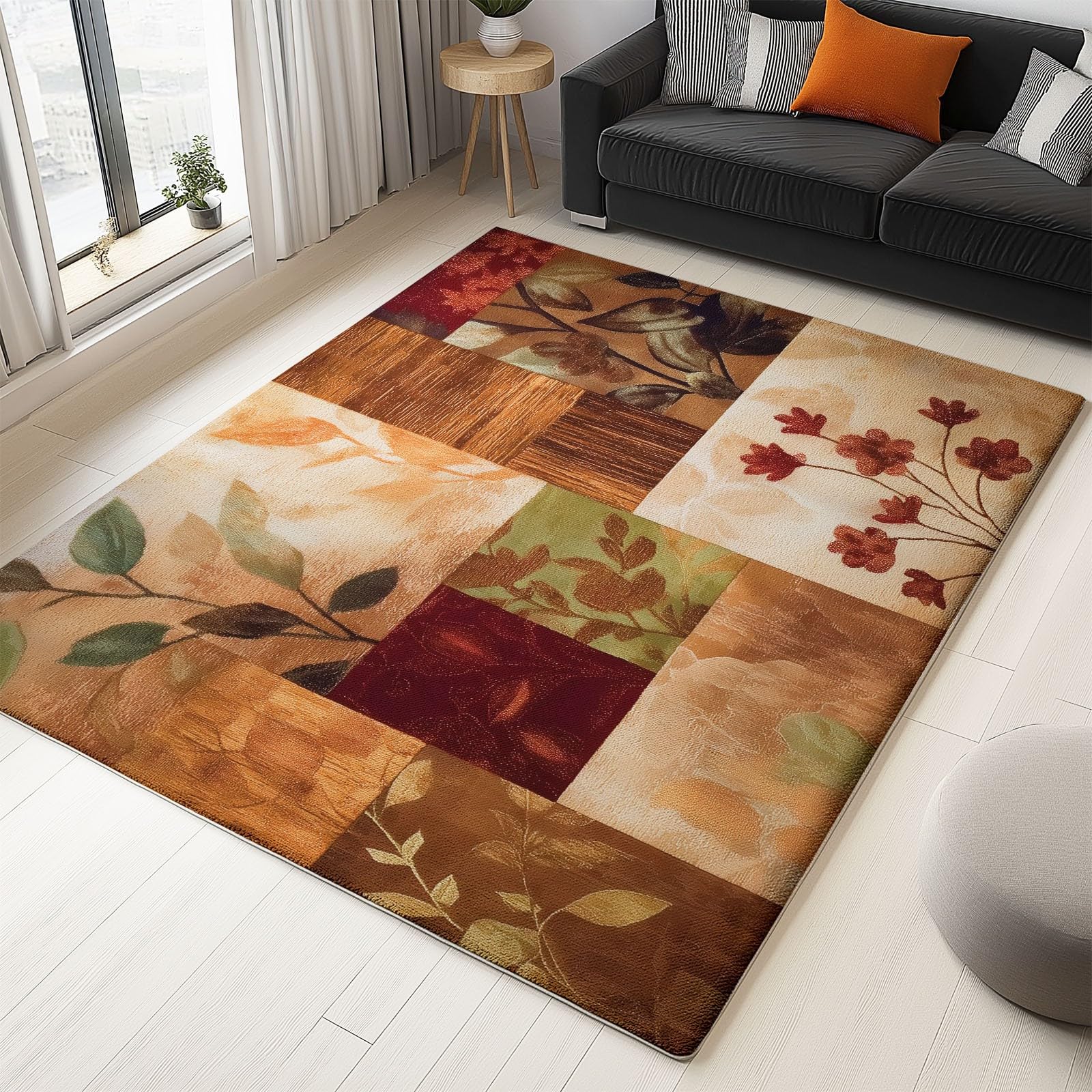 Tapis salon moelleux à poils courts doux et motifs géométriques