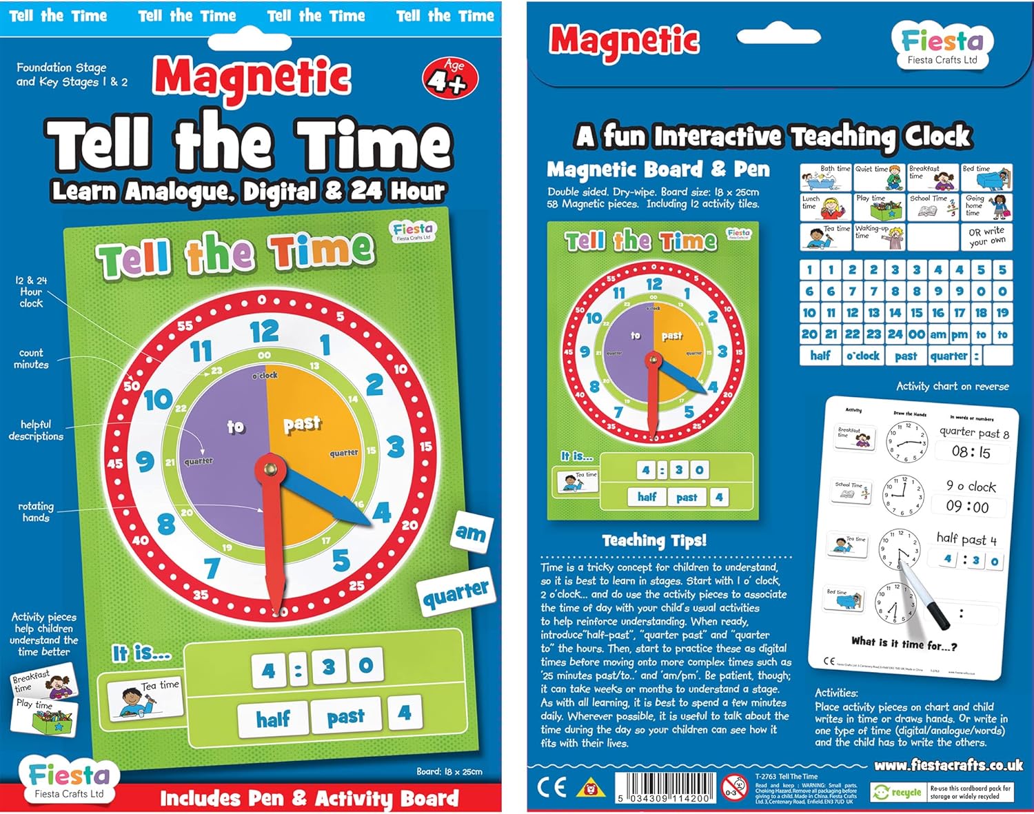 Fiesta Crafts Tell the Time Clock Kids Clock Set with 58