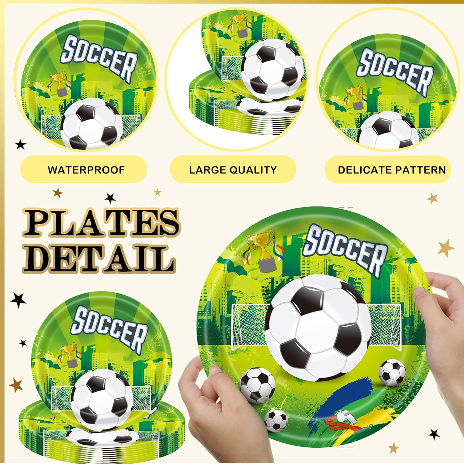194 PCS Soccer Party Decorations – Soccer Birthday Party Supplies for 24 with Plates, Cups, Napkins, Cutlery, Tablecloth, Banner – Great for Kids Birthday, Game Day and School Events